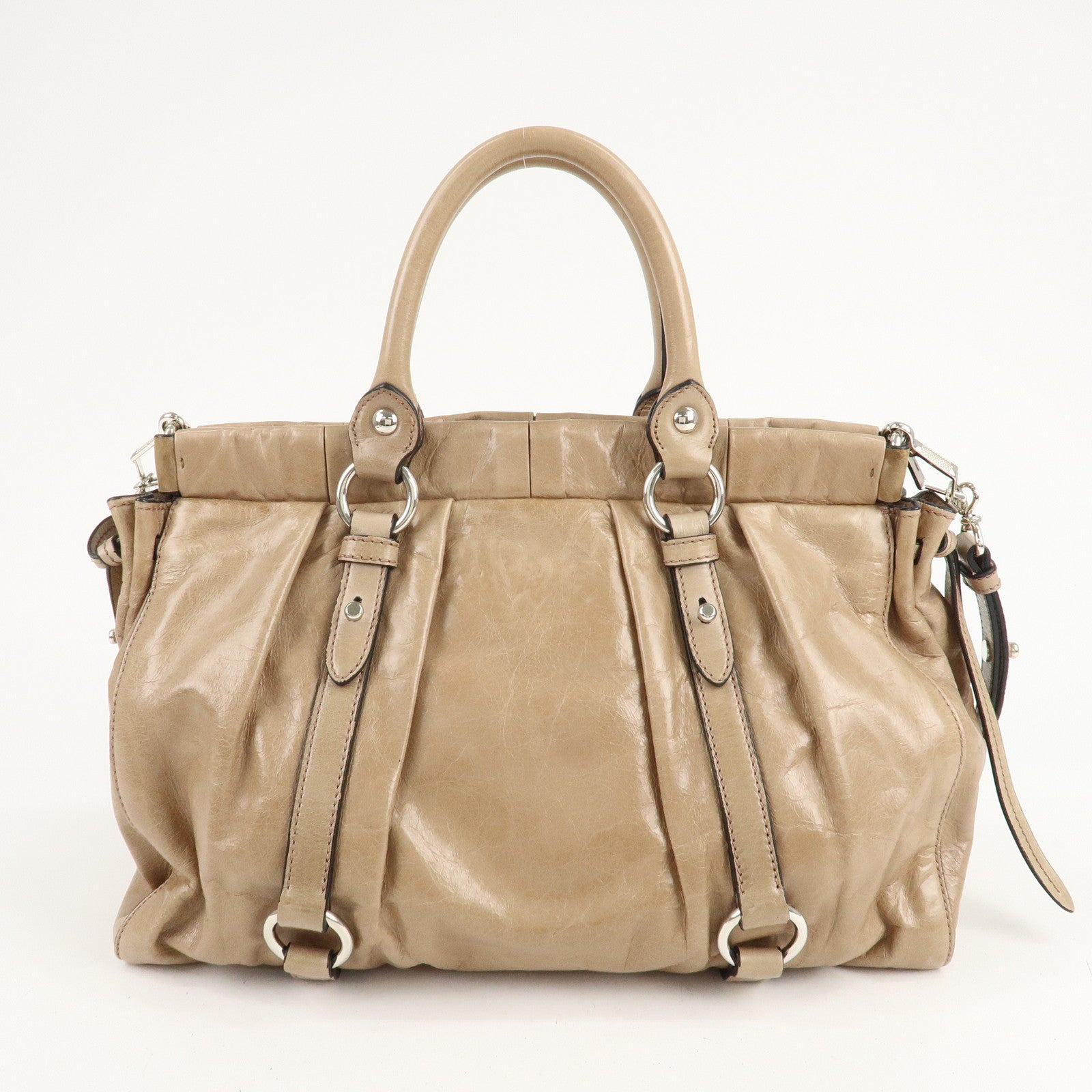 MIU MIU Leather 2Way Shoulder Bag Hand Bag Beige RT0383