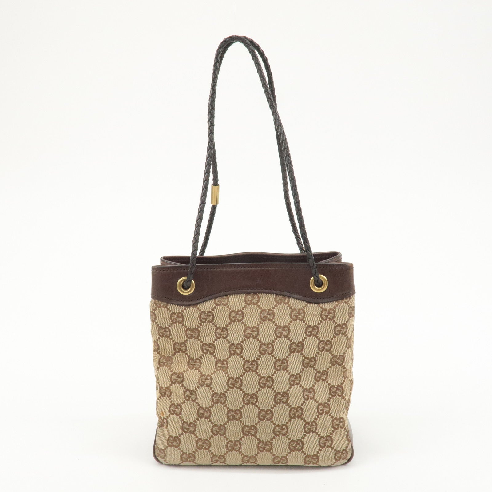 GUCCI GG Canvas Leather Shoulder Bag Hand Bag Beige Brown 109143