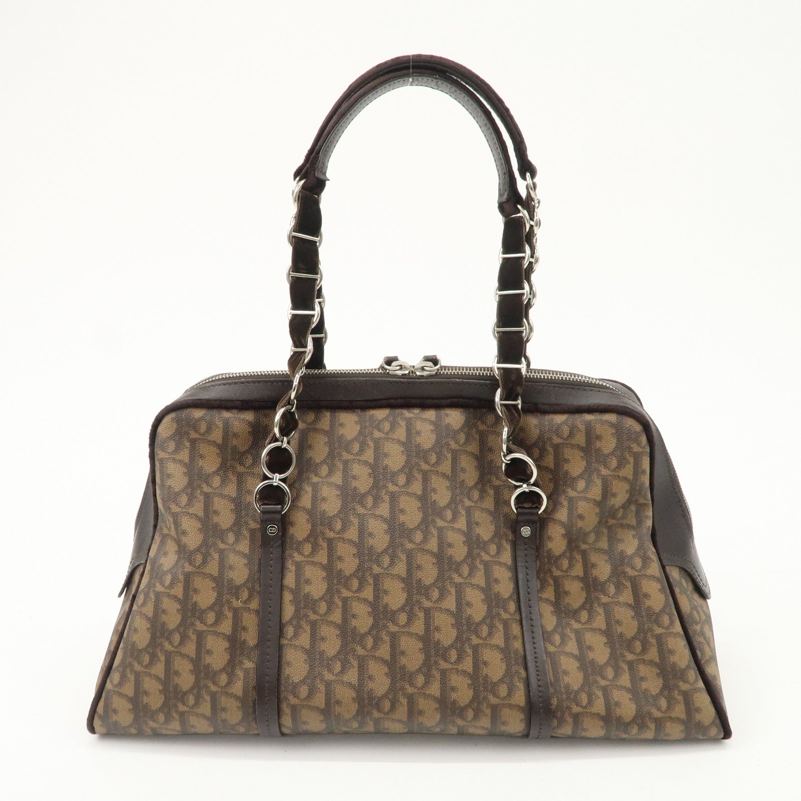 Christian Dior Romantic Trotter PVC Velor Chain Shoulder Bag Used