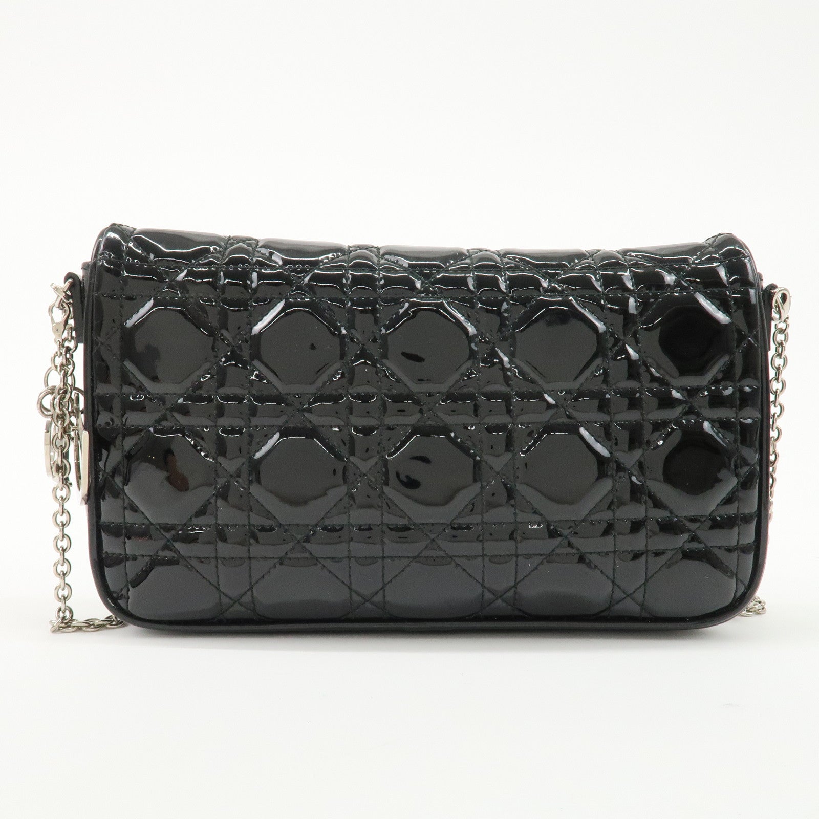 Christian Dior Cannage Patent Leather Chain Shoulder Bag Black Used