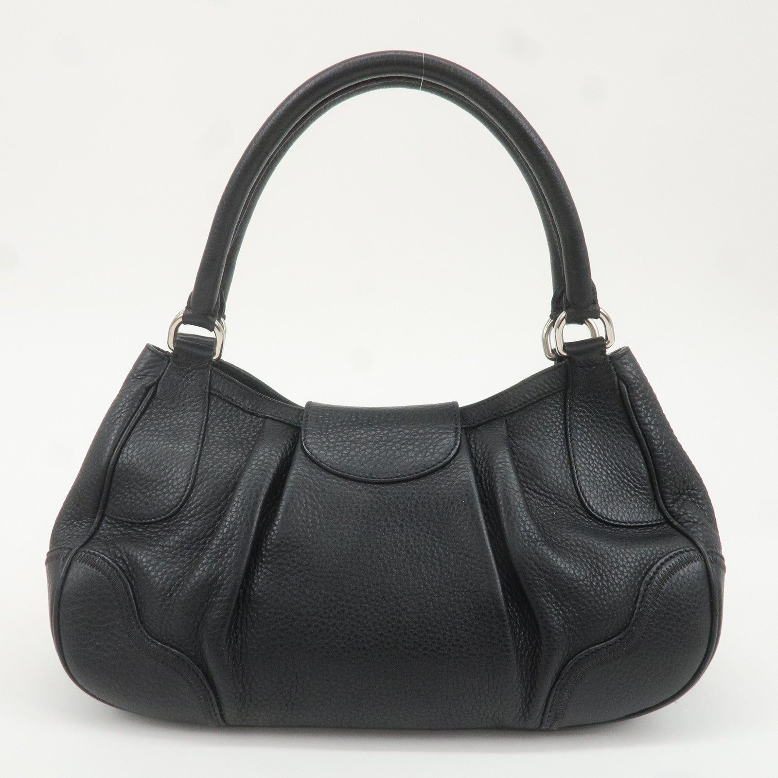 PRADA Leather Shoulder Bag Black Silver Hardware