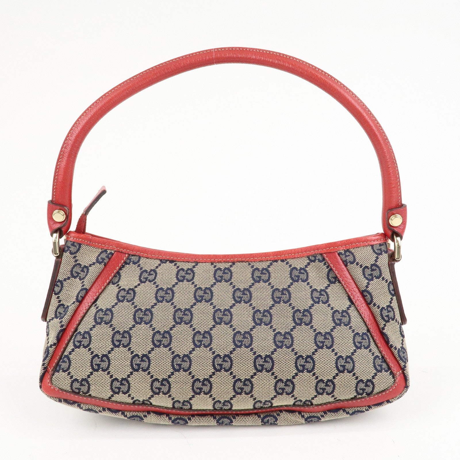 GUCCI Abbey GG Canvas Leather Shoulder Bag Beige Navy Red 130939 Used