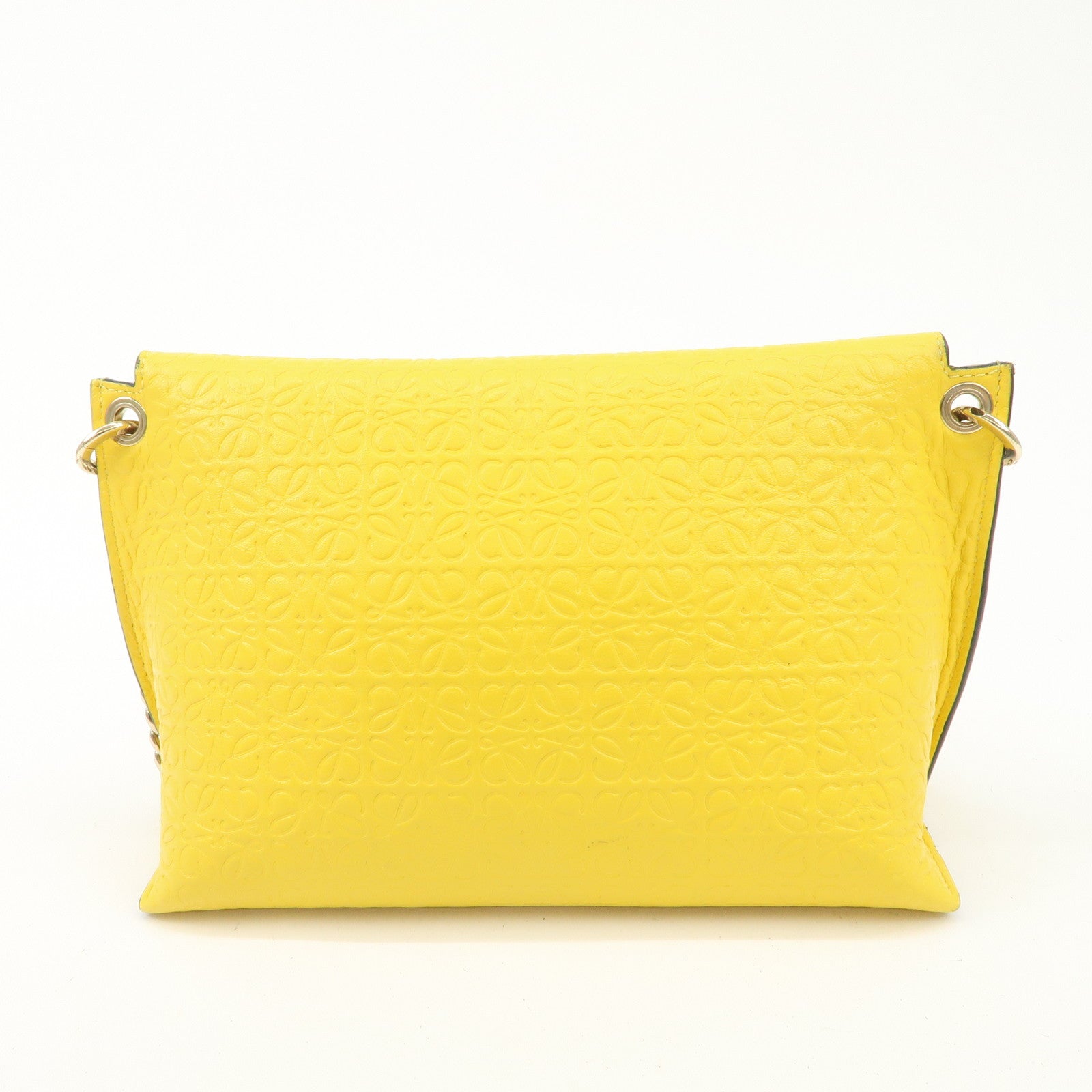 LOEWE Anagram Leather Avenue Chain Shoulder Bag Hand Bag Yellow Used