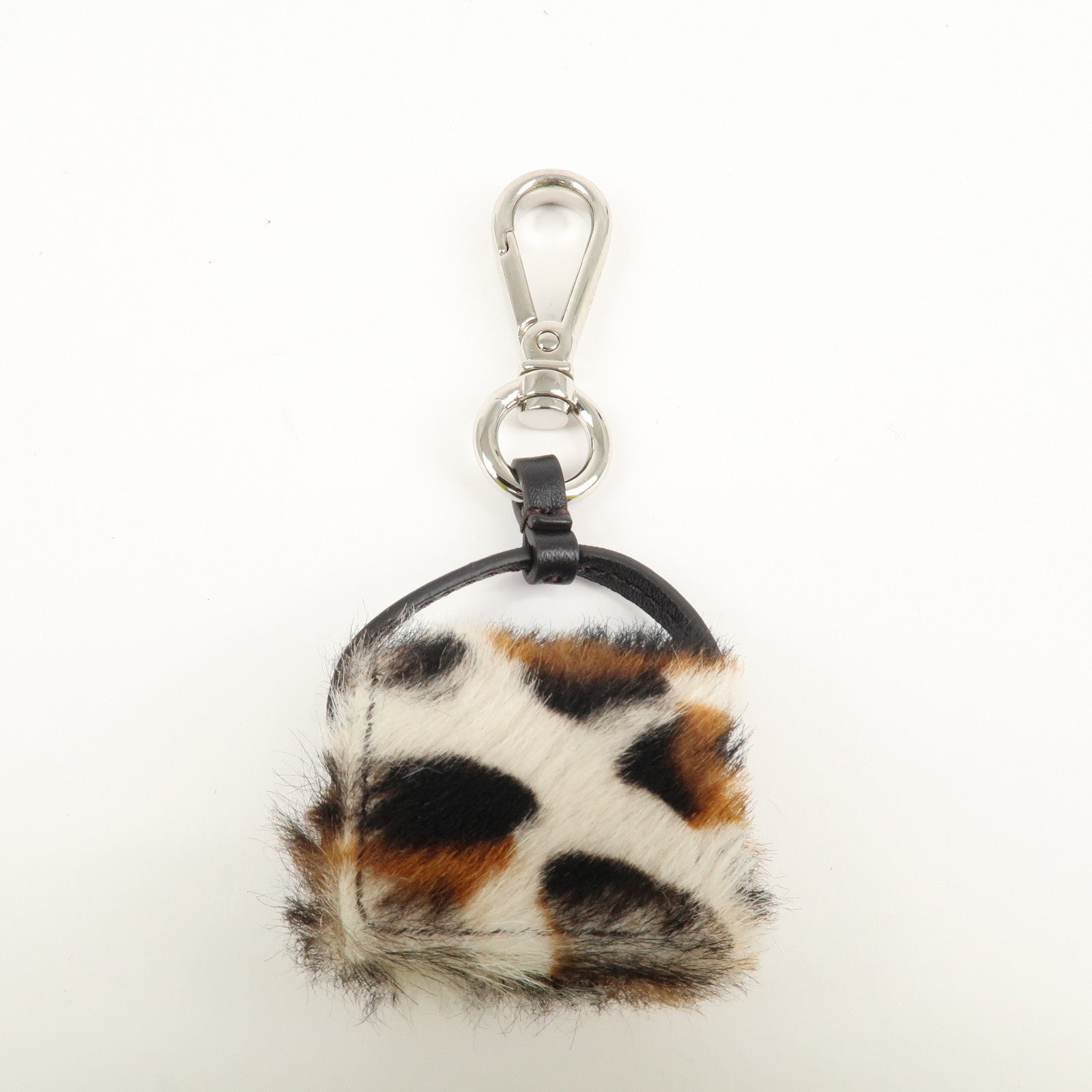 FENDI Pony Hair Leather Pico Baguette Charm Brown 7AS133 Used