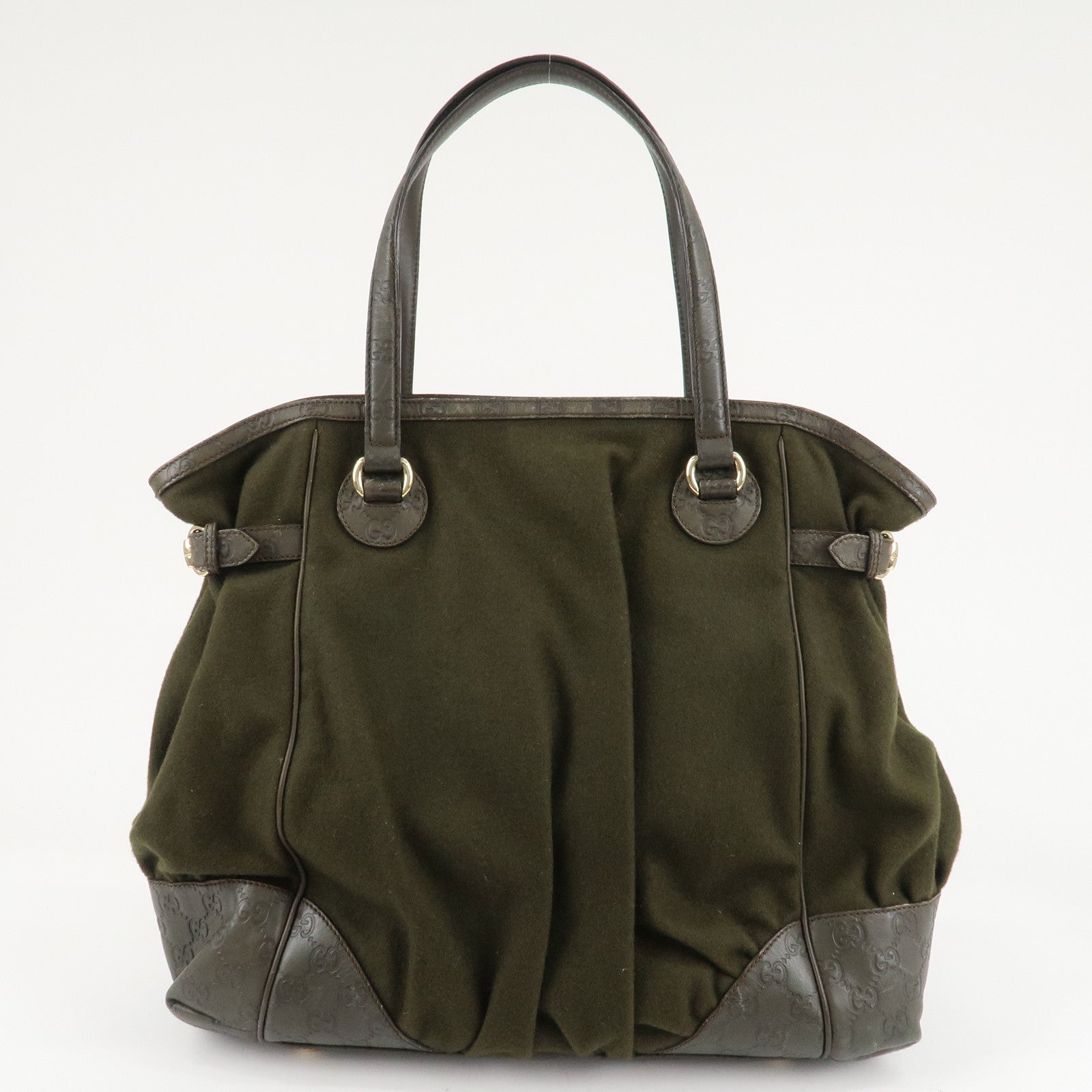 GUCCI Guccisima Wool Guccisima Leather Tote Bag Olive 257290