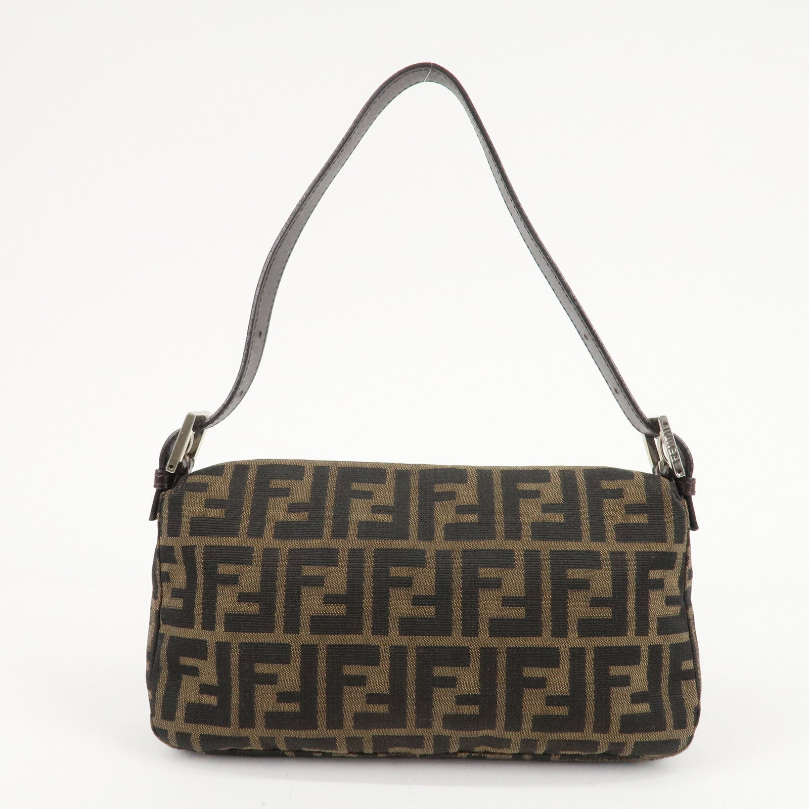 FENDI Mamma Baguette Canvas Shoulder Bag Brown Black 26424