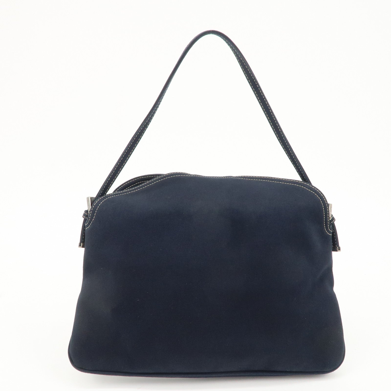 FENDI Canvas Shoulder Bag Navy Silver Hardware 26796