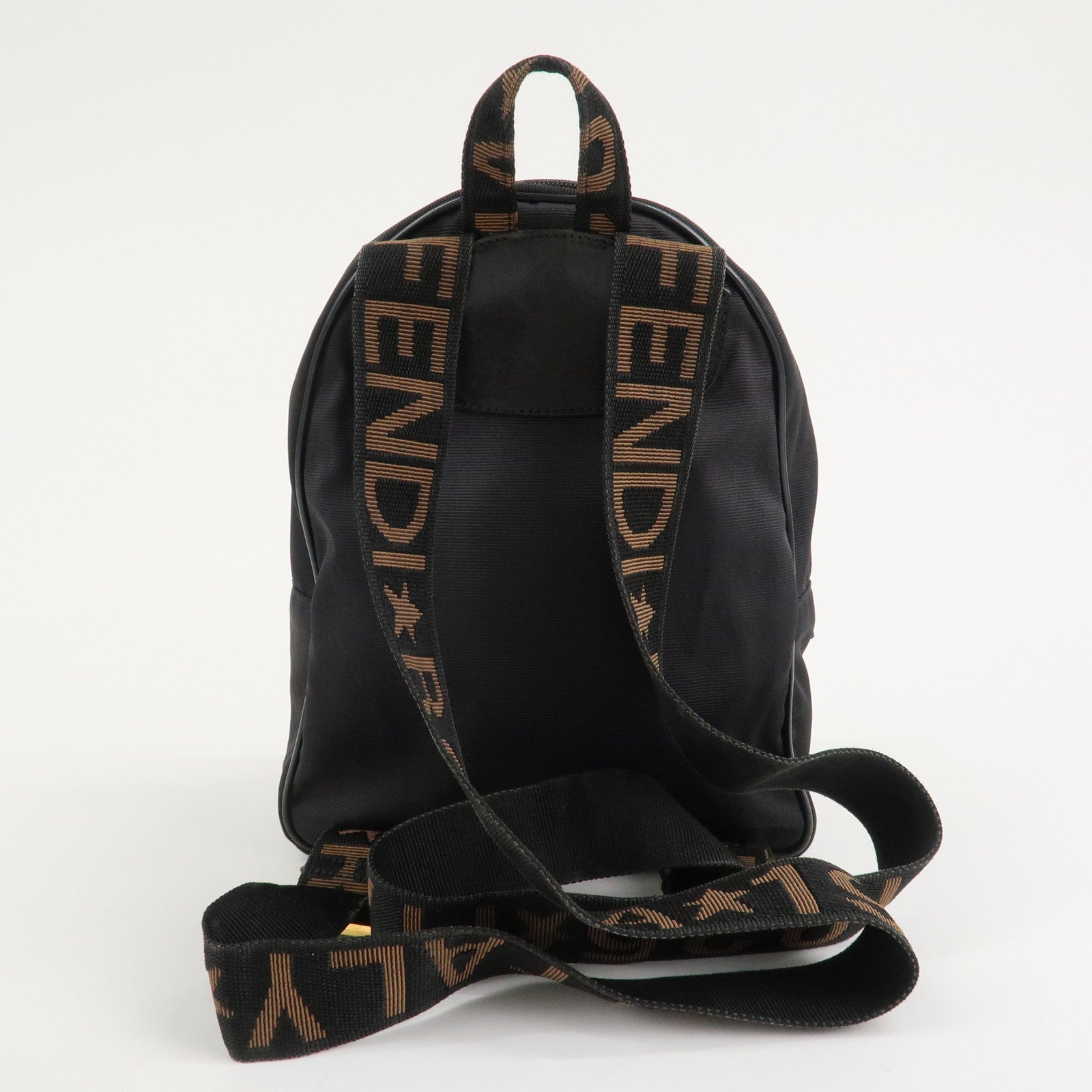 FENDI Nylon Leather Logo Back Pack Ruck Sack Black 26419