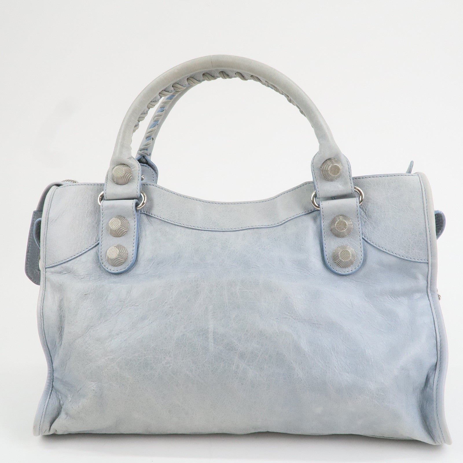 BALENCIAGA The Giant City Leather 2Way Hand Bag Light Blue 173084