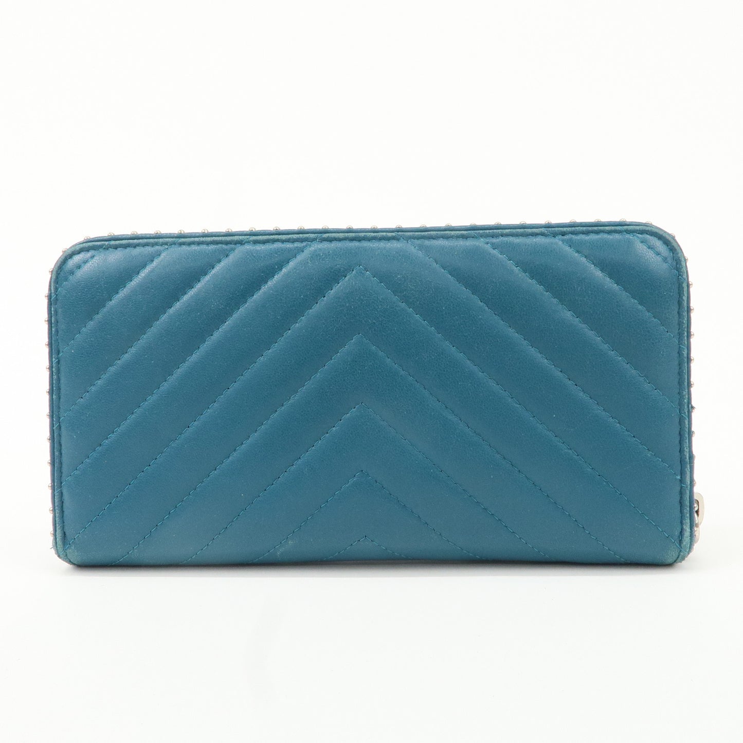 CHANEL V Stich Lamb Skin Coco Mark Studs Long Wallet Blue A50097