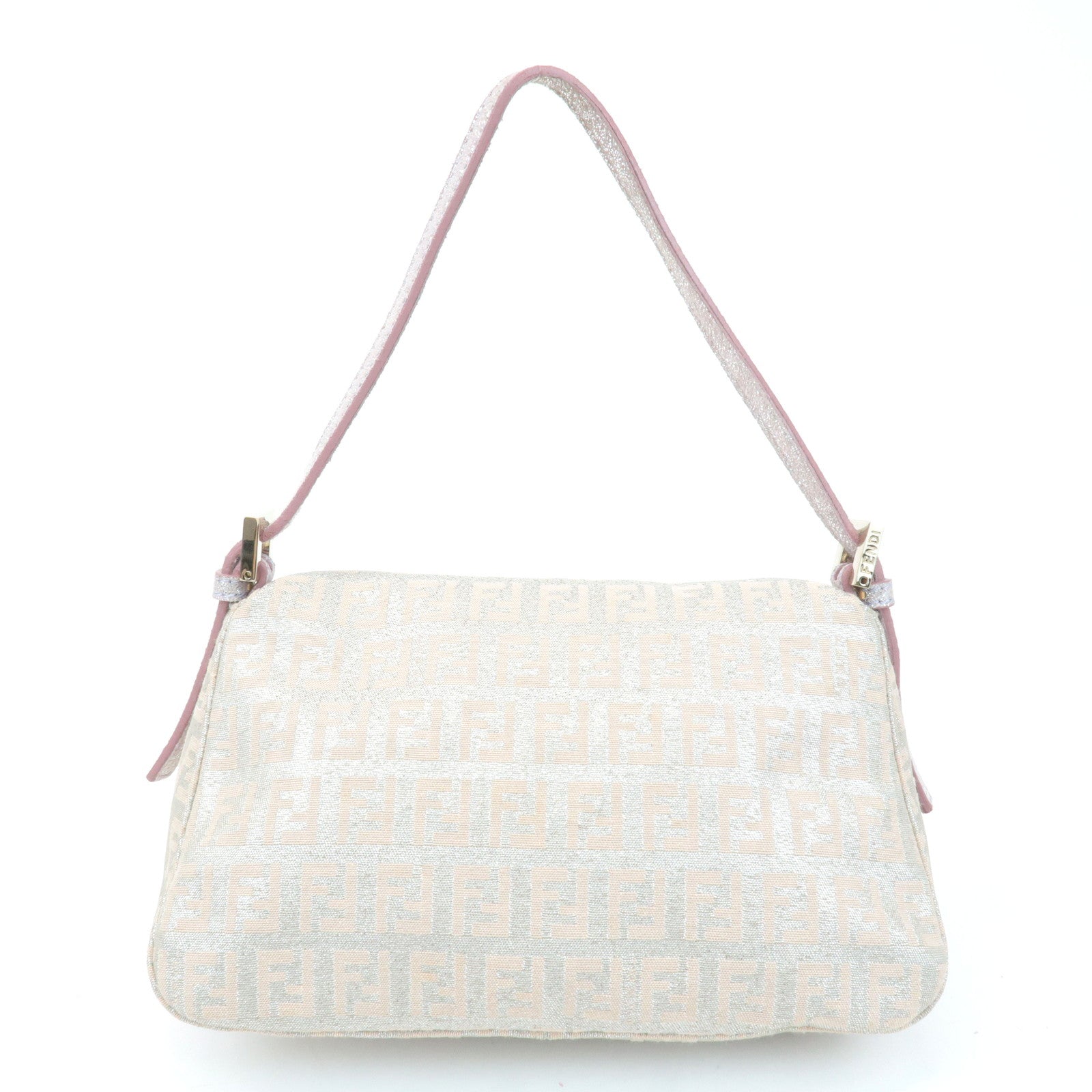 FENDI Mini Mamma Baguette Canvas Leather Shoulder Bag Beige 8BR180