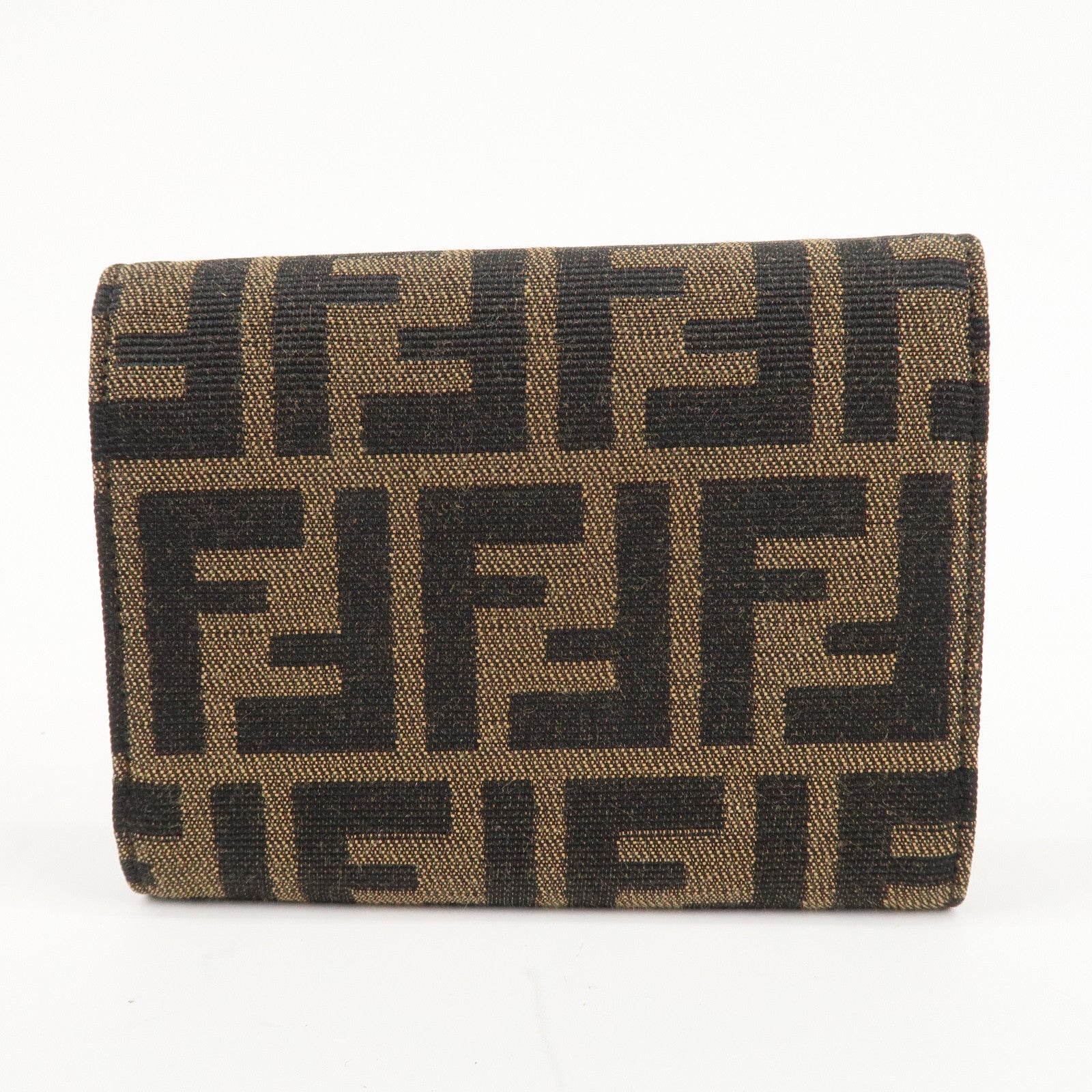 FENDI Zucca Canvas Leather Tri-fold Wallet Brown Black 8M0001