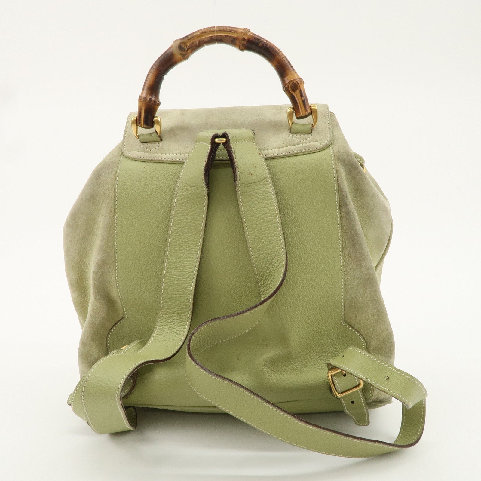 GUCCI Bamboo Suede Leather Ruck Sack Back Pack Green 003.58.0016