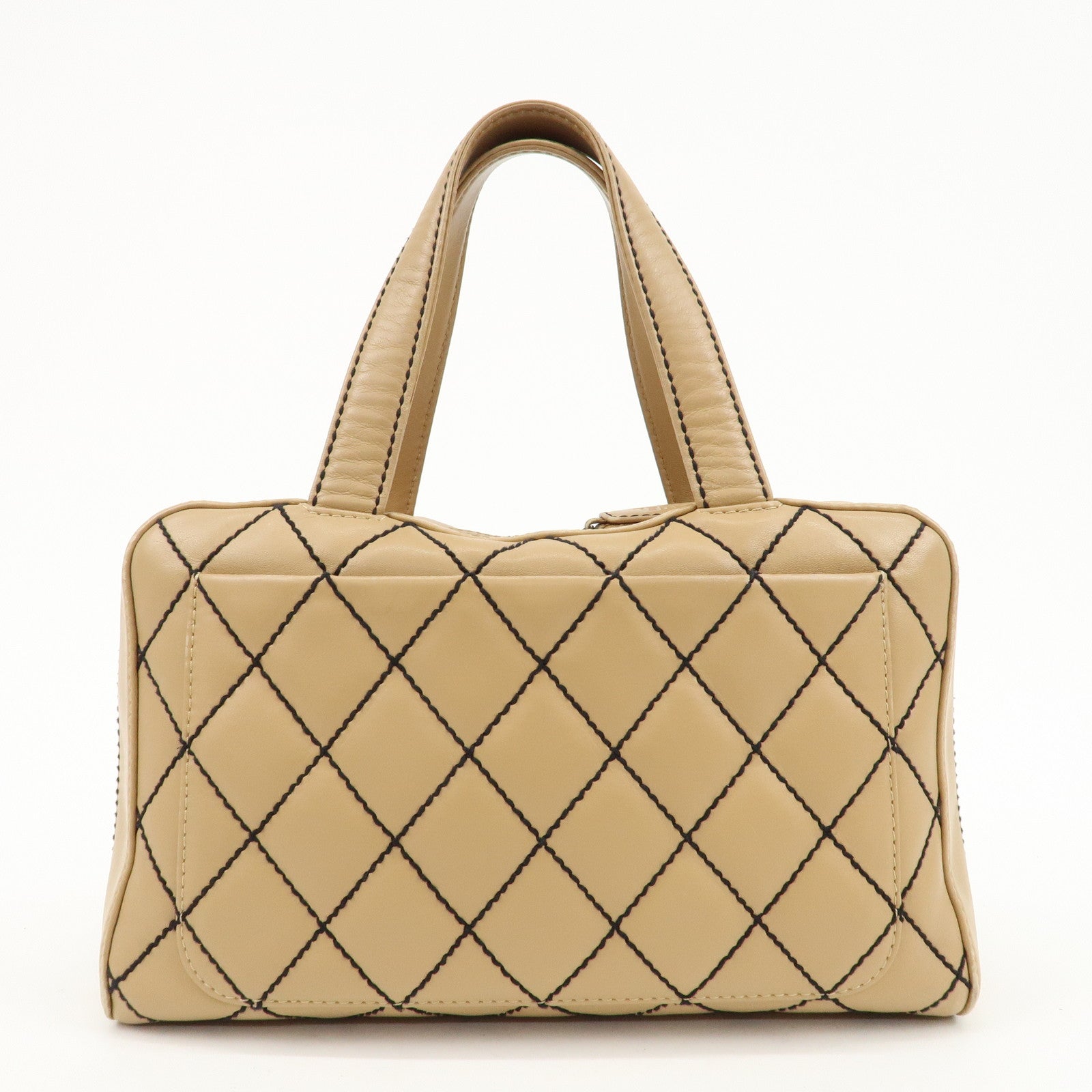 CHANEL Wild Stitch Lamb Skin Coco Mark Hand Bag Beige A14692