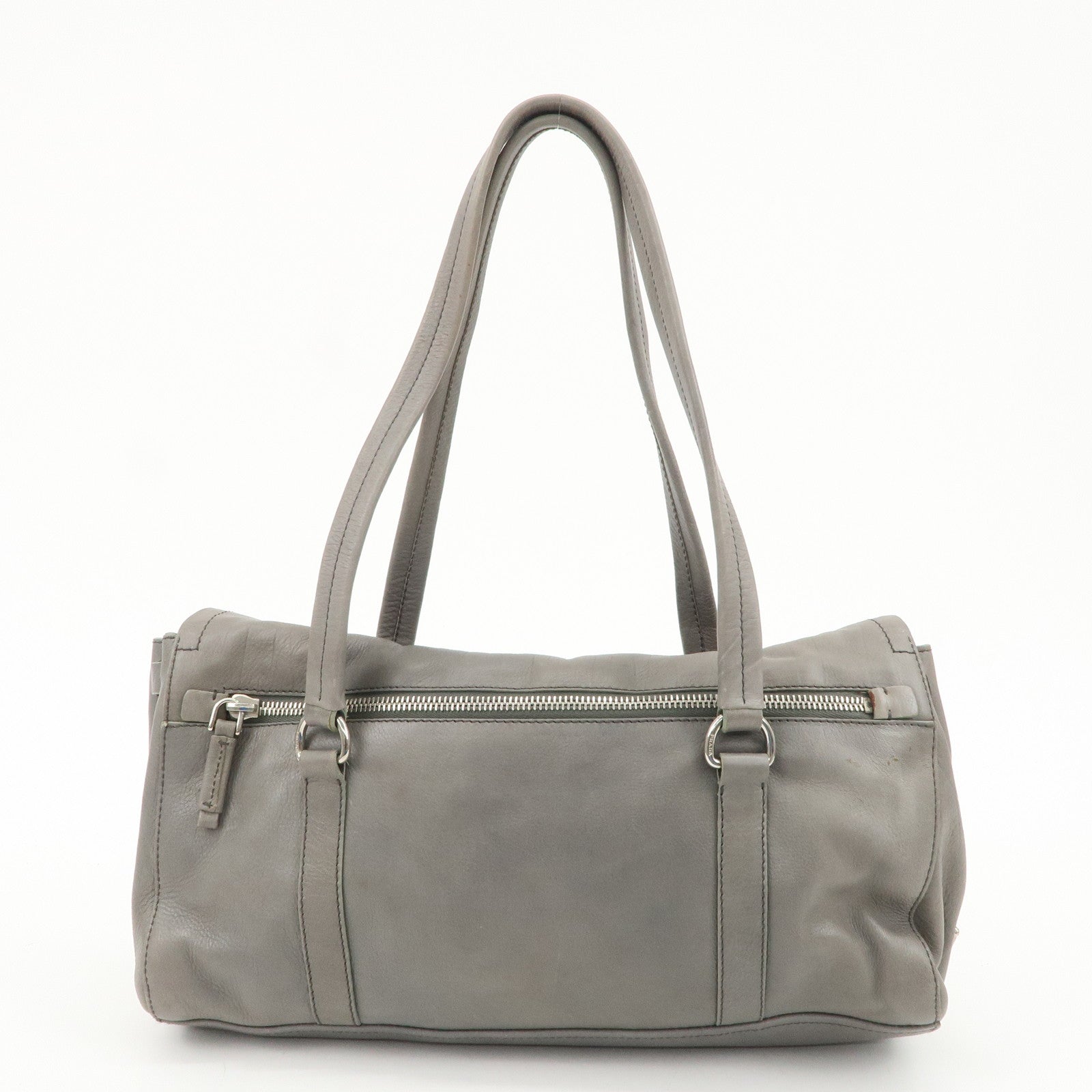 PRADA Leather Tote Bag Shoulder Bag Gray Silver Hardware BR2614