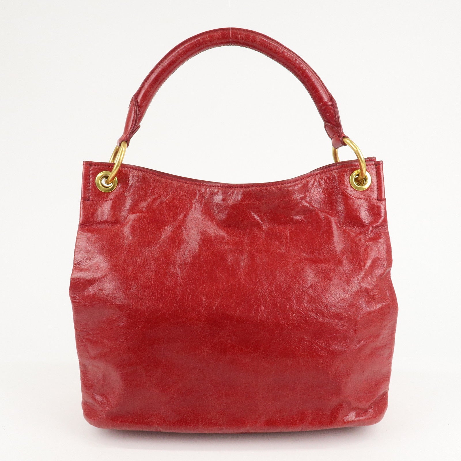 PRADA Logo Leather One Shoulder Bag Red BR4829