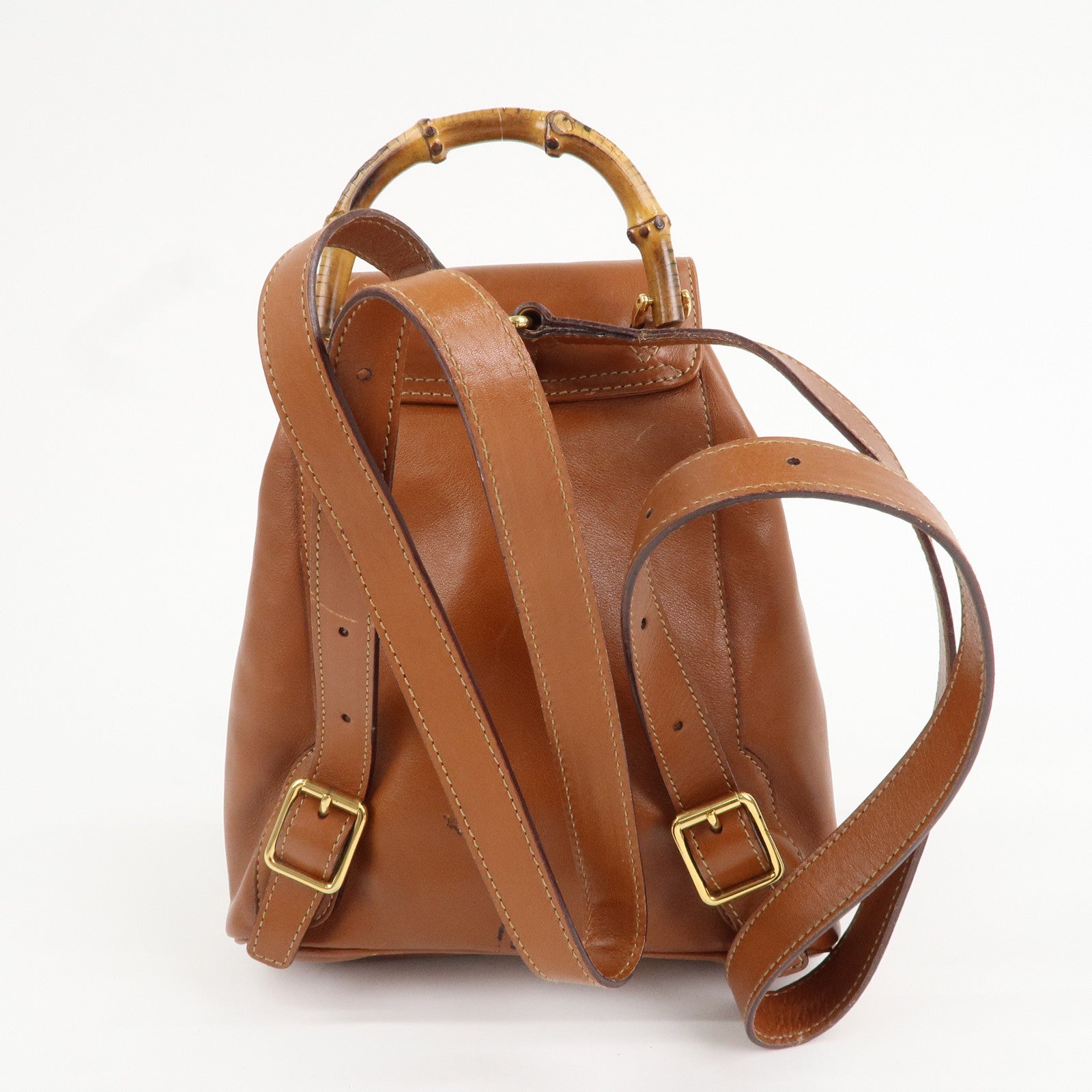 GUCCI Bamboo Leather Backpack Rucksack Brown 003.2058.0030