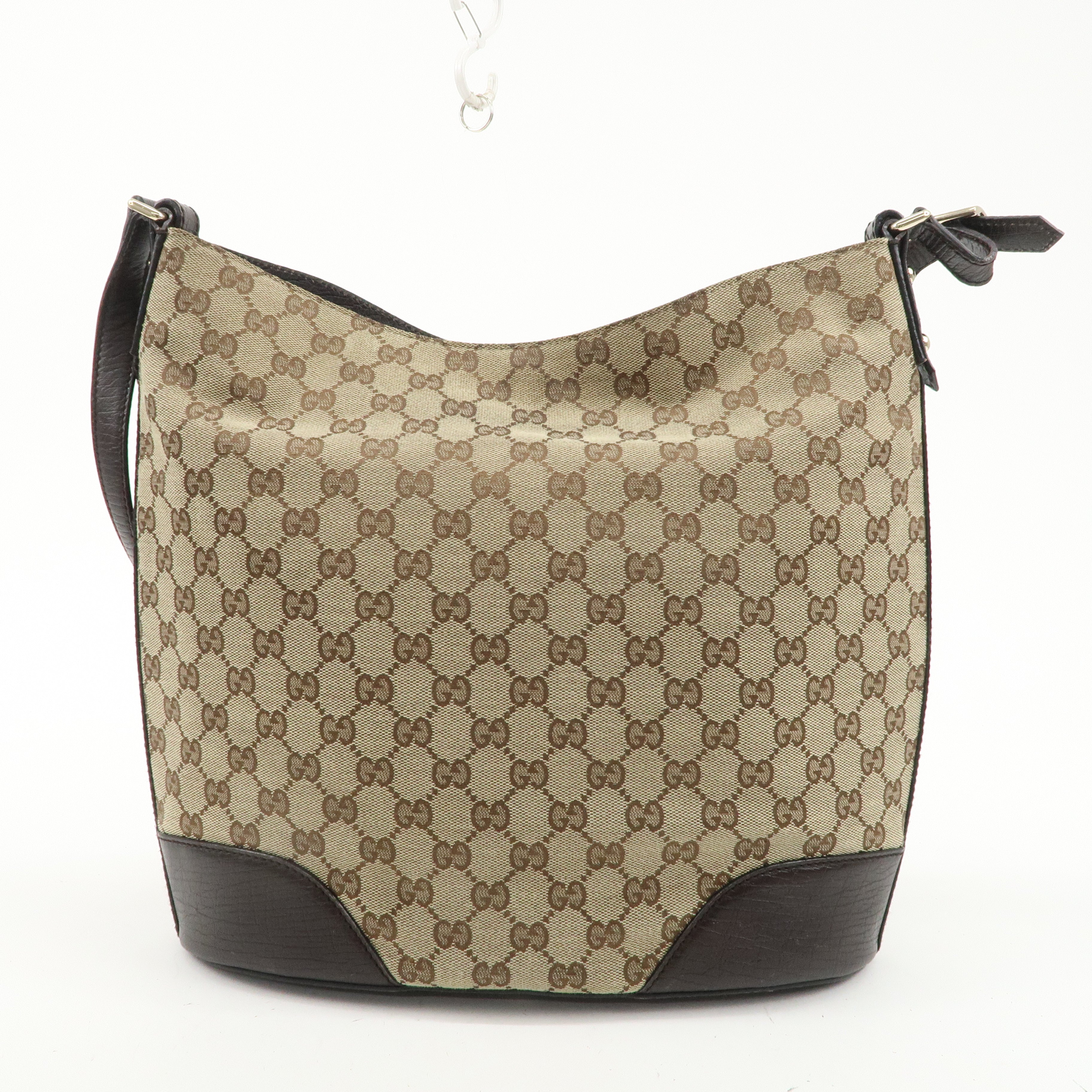 GUCCI Sherry Horsebit Canvas Leather Shoulder Bag Brown 137382