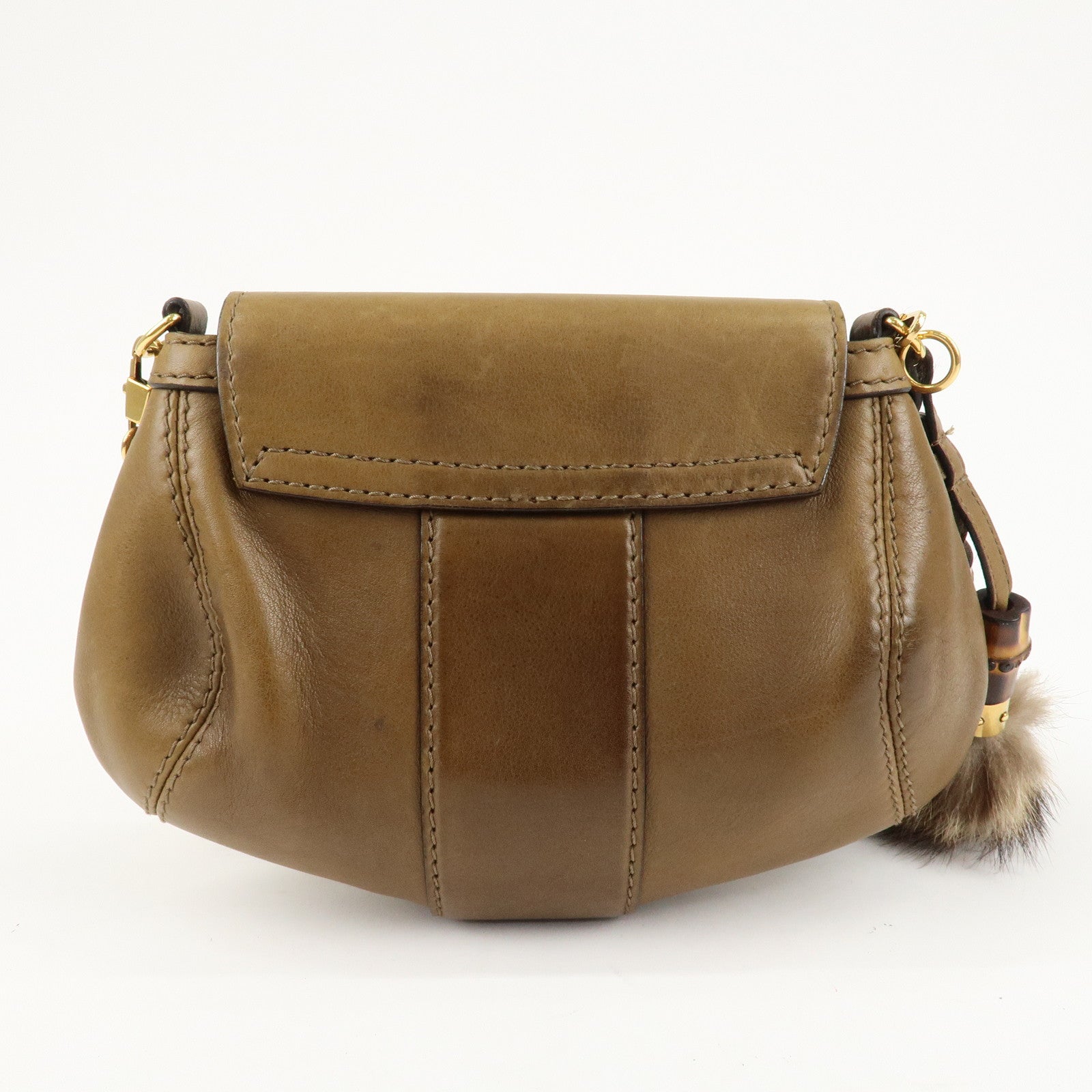 GUCCI Bamboo Historia Leather Raccoon Fur Shoulder Bag 269927