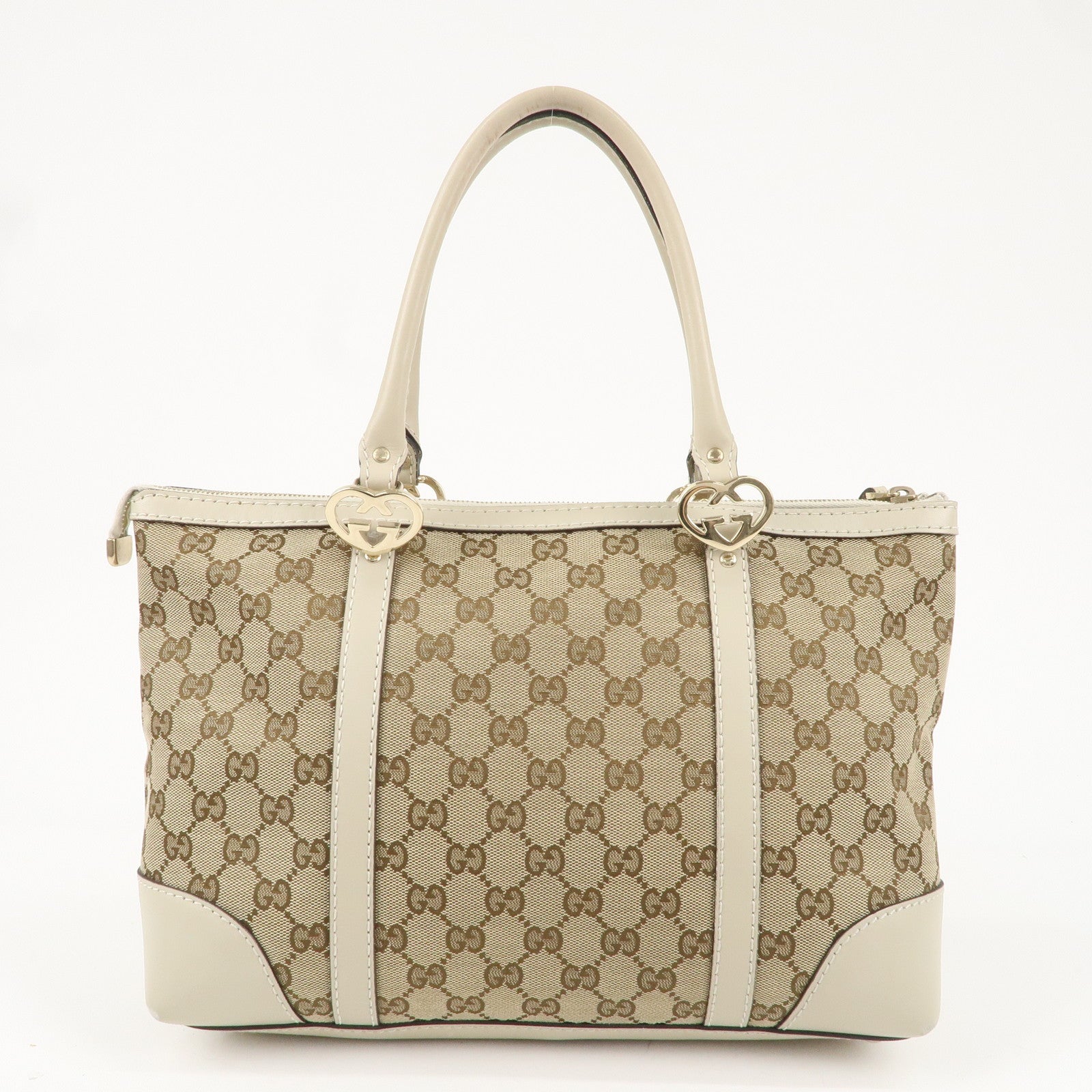 GUCCI Lovely GG Canvas Leather Tote Bag Hand Bag Ivory 257069