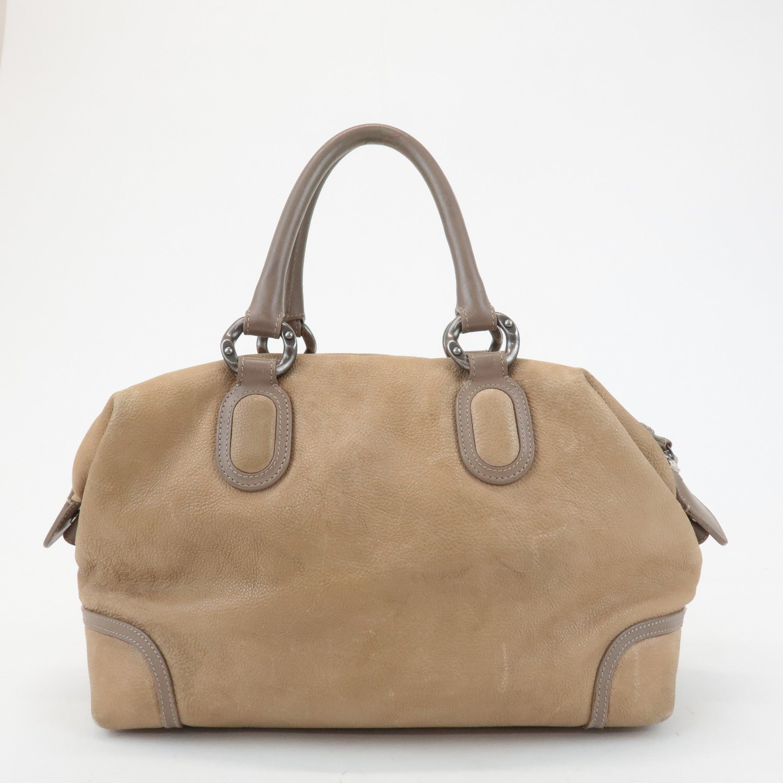 CHANEL COCO Mark Leather Boston Bag Brown Silver Hardware Used