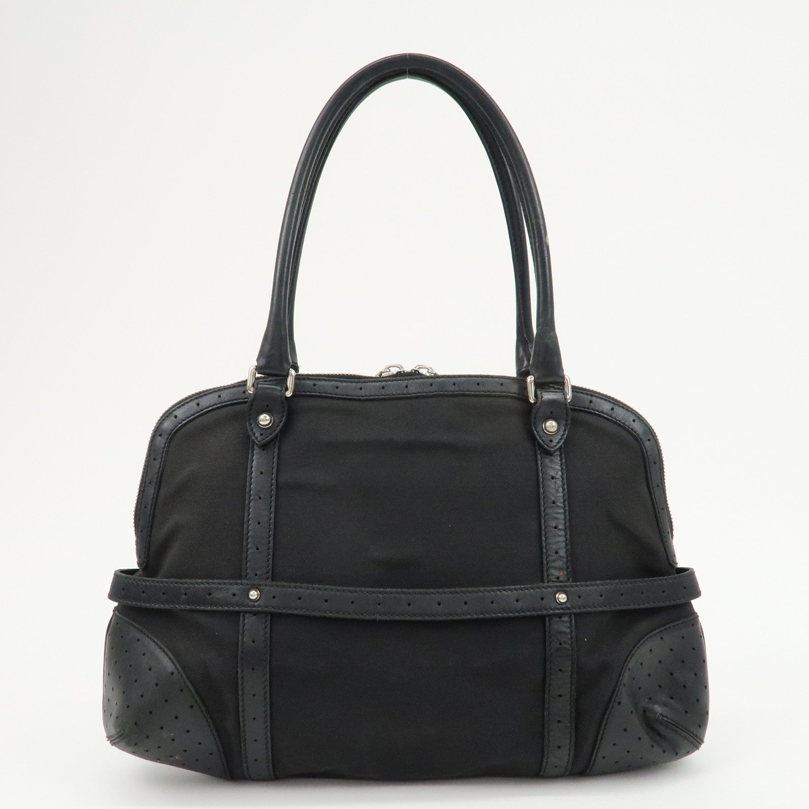 GUCCI InterlockingG Canvas Leather Tote Bag Black 114887