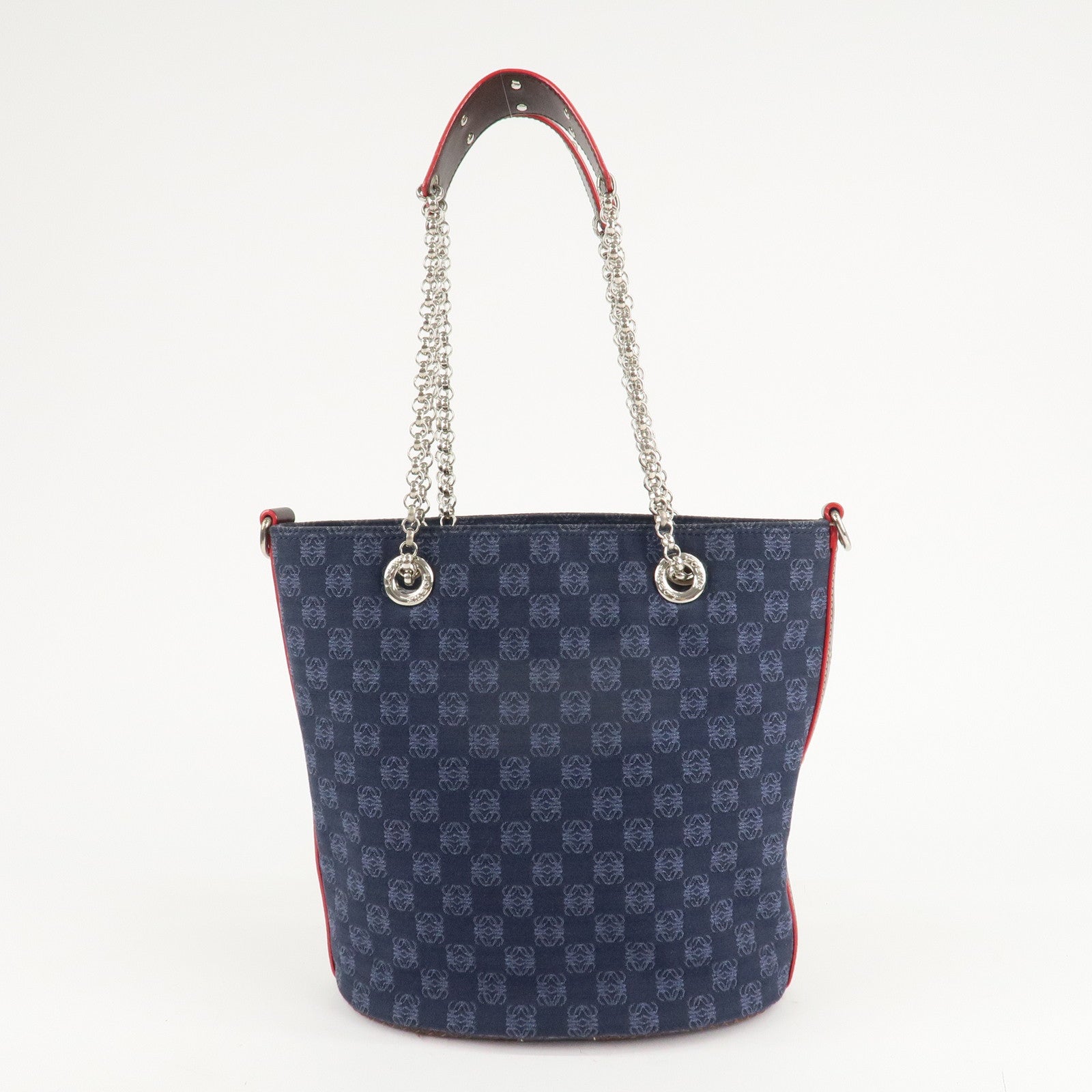 LOEWE Anagram Canvas Leather Chain Tote Bag Shoulder Bag Blue