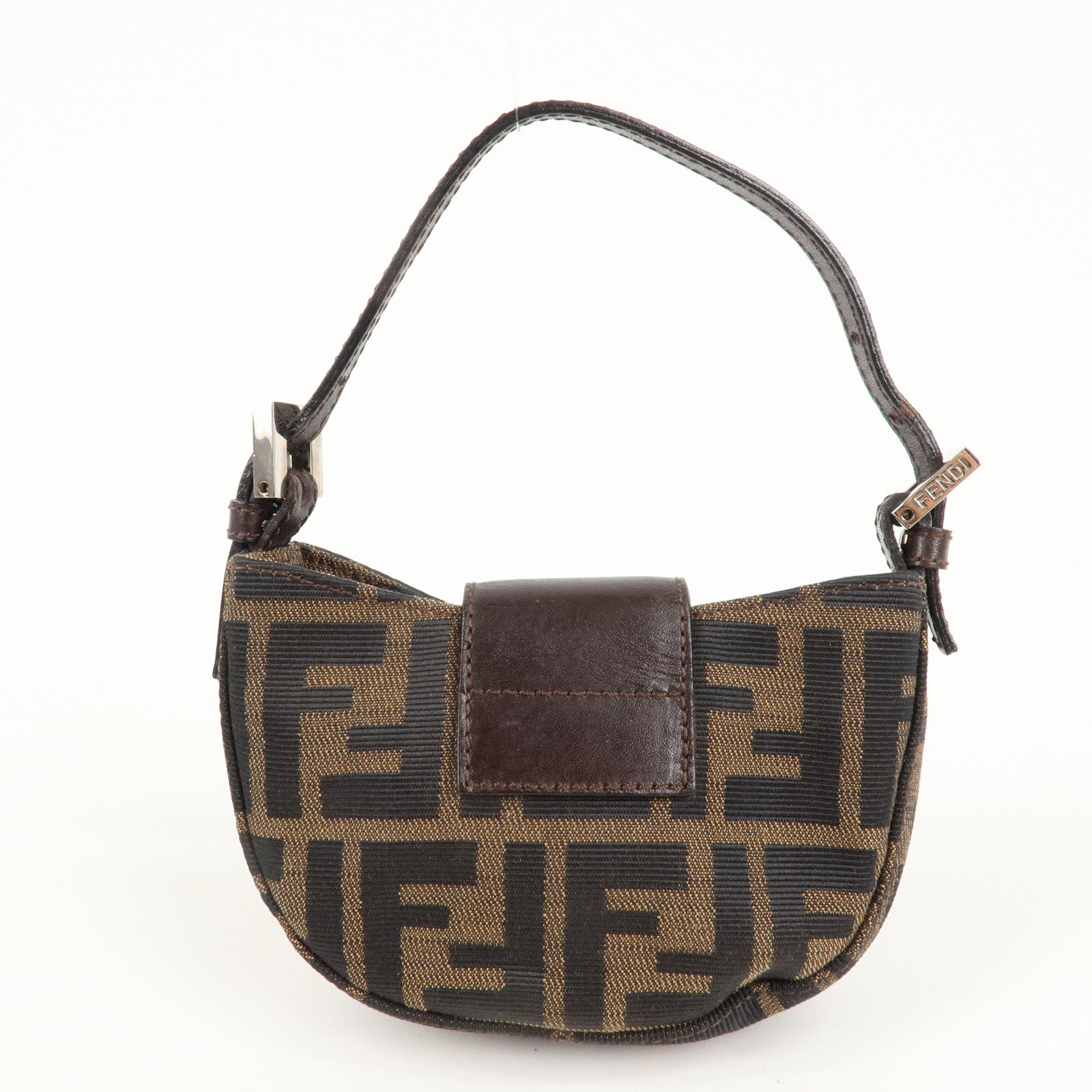 FENDI Zucca Canvas Leather Mini Croissant HandBag Brown Black