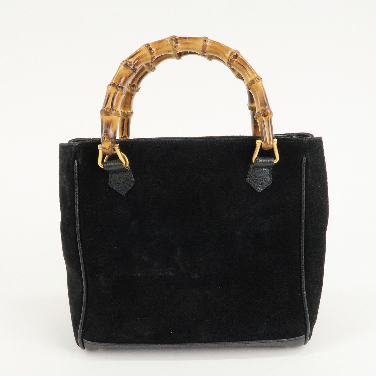 GUCCI Bamboo Suede Leather Hand Bag Black 000.122.0316