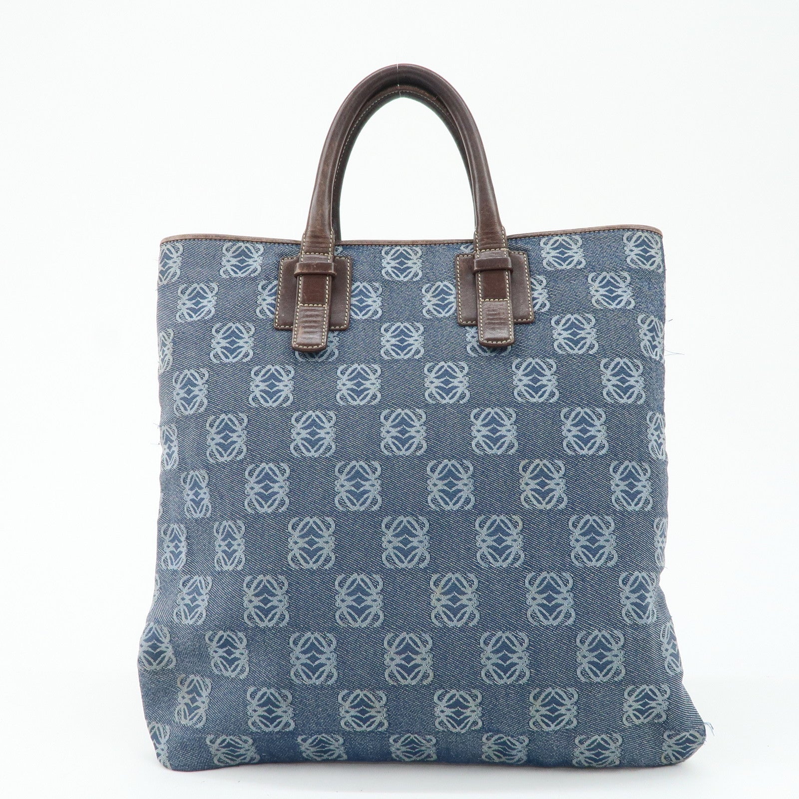 LOEWE Anagram Canvas Leather Tote Bag Blue Brown