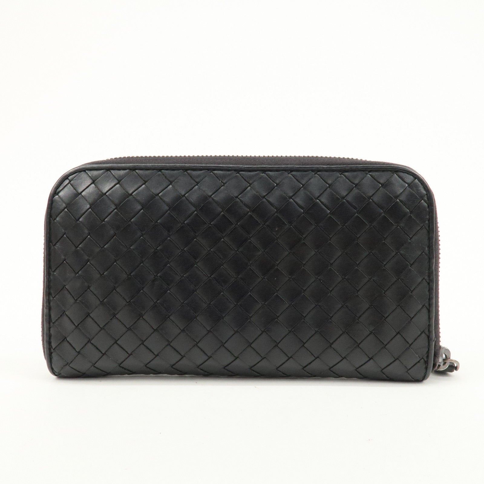 BOTTEGA VENETA Intrecciato Leather Zip Round Long Wallet Black