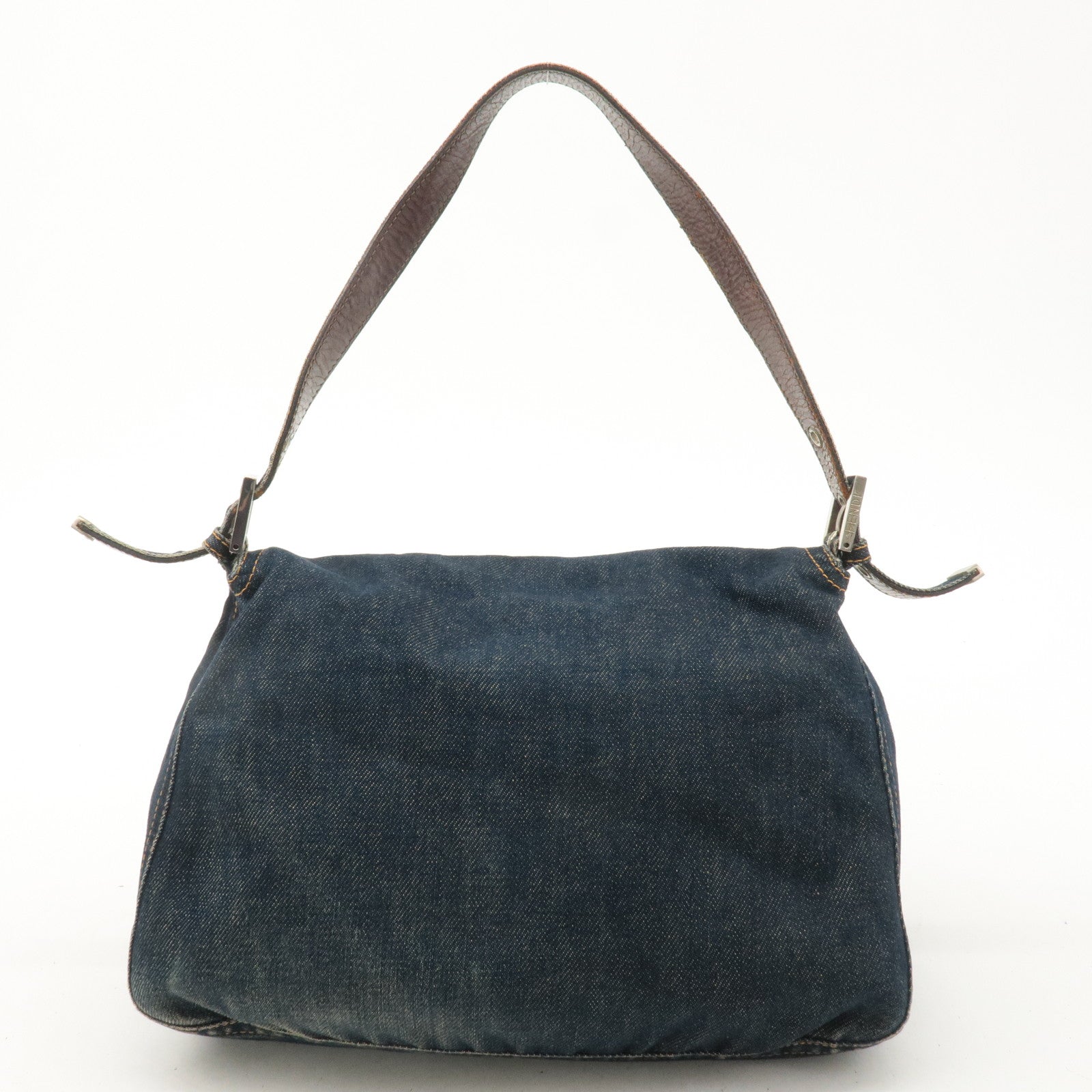 FENDI Denim Leather Mamma Baguette Shoulder Bag Blue