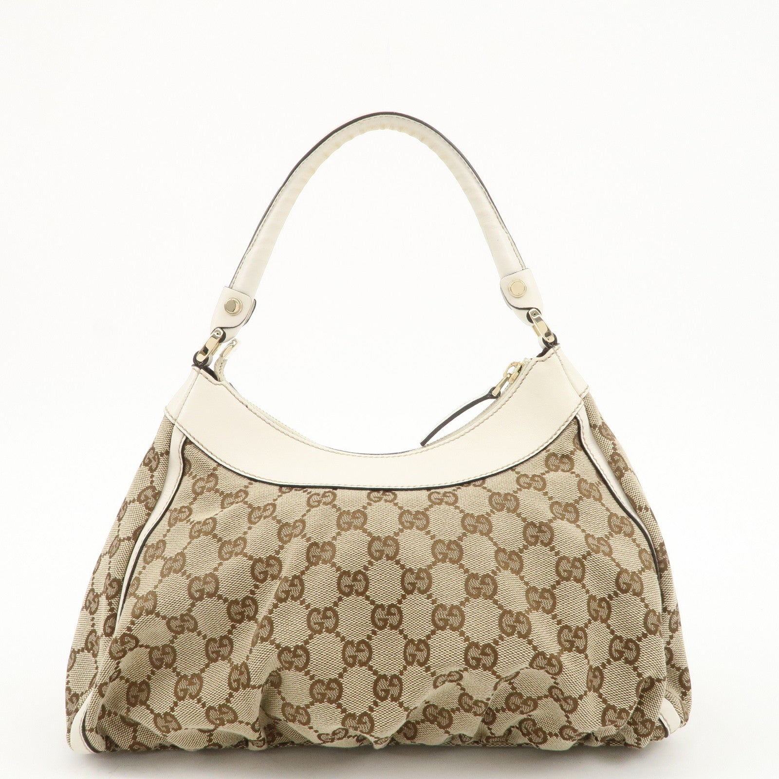 GUCCI Abbey GG Canvas Leather Shoulder Bag Beige White 190525