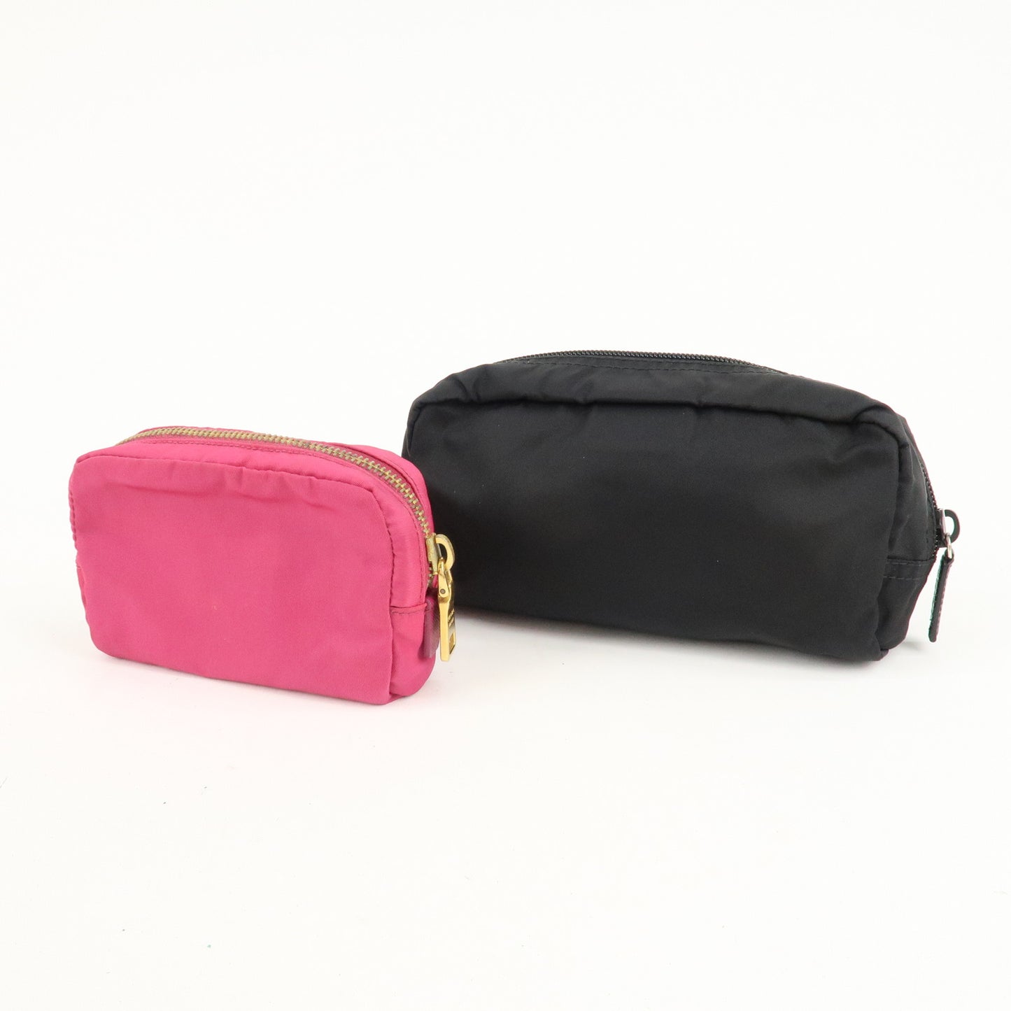 Set of 2 PRADA Logo Nylon Leather Cosmetic Pouch Pink Black