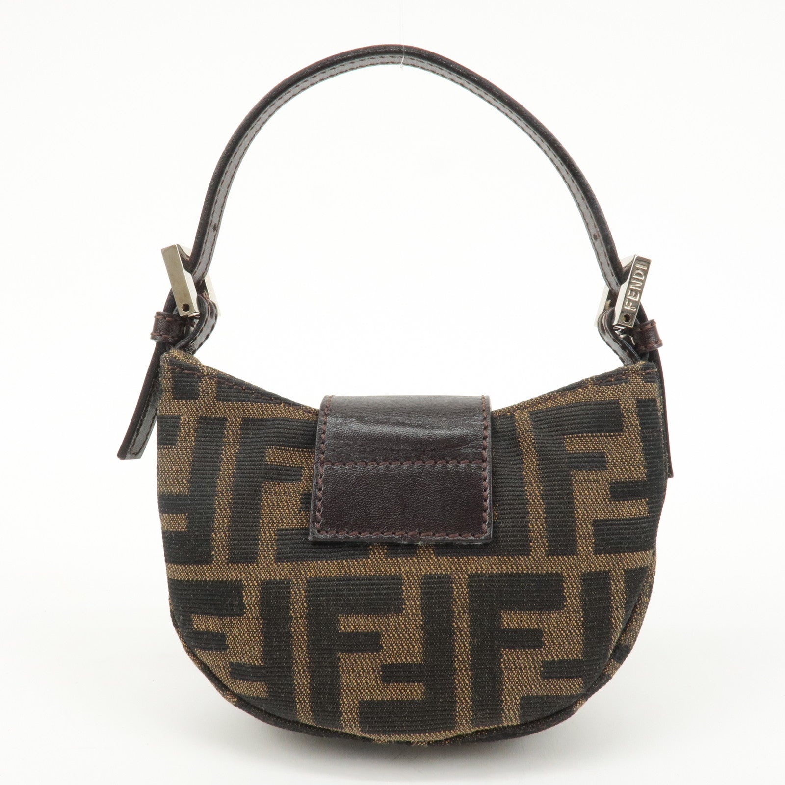 FENDI Zucca Canvas Leather Pouch Khaki Brown 26673