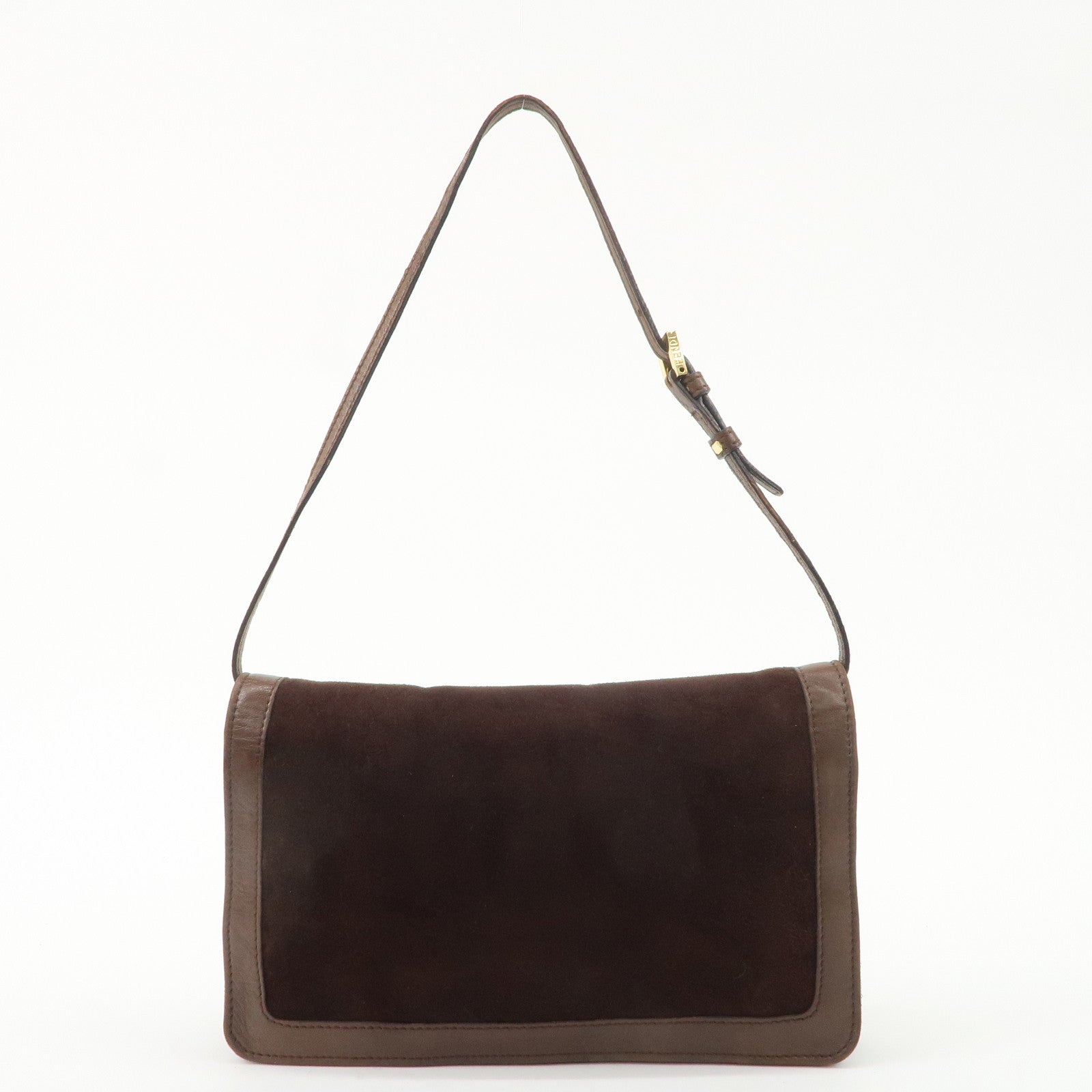 FENDI Suede Leawther Shoulder Bag Hand Bag Brown 16381