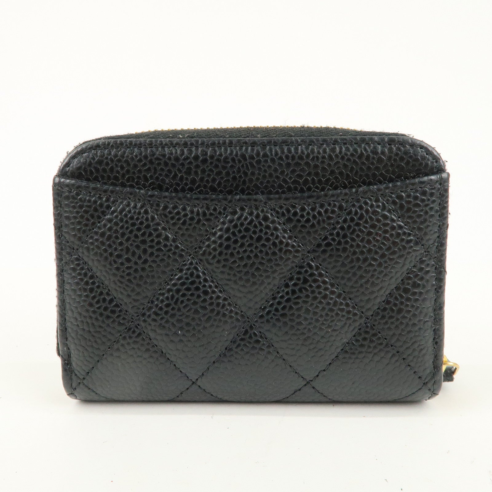 CHANEL Matelasse Caviar Skin Round Zipper Coin Case Black A69271