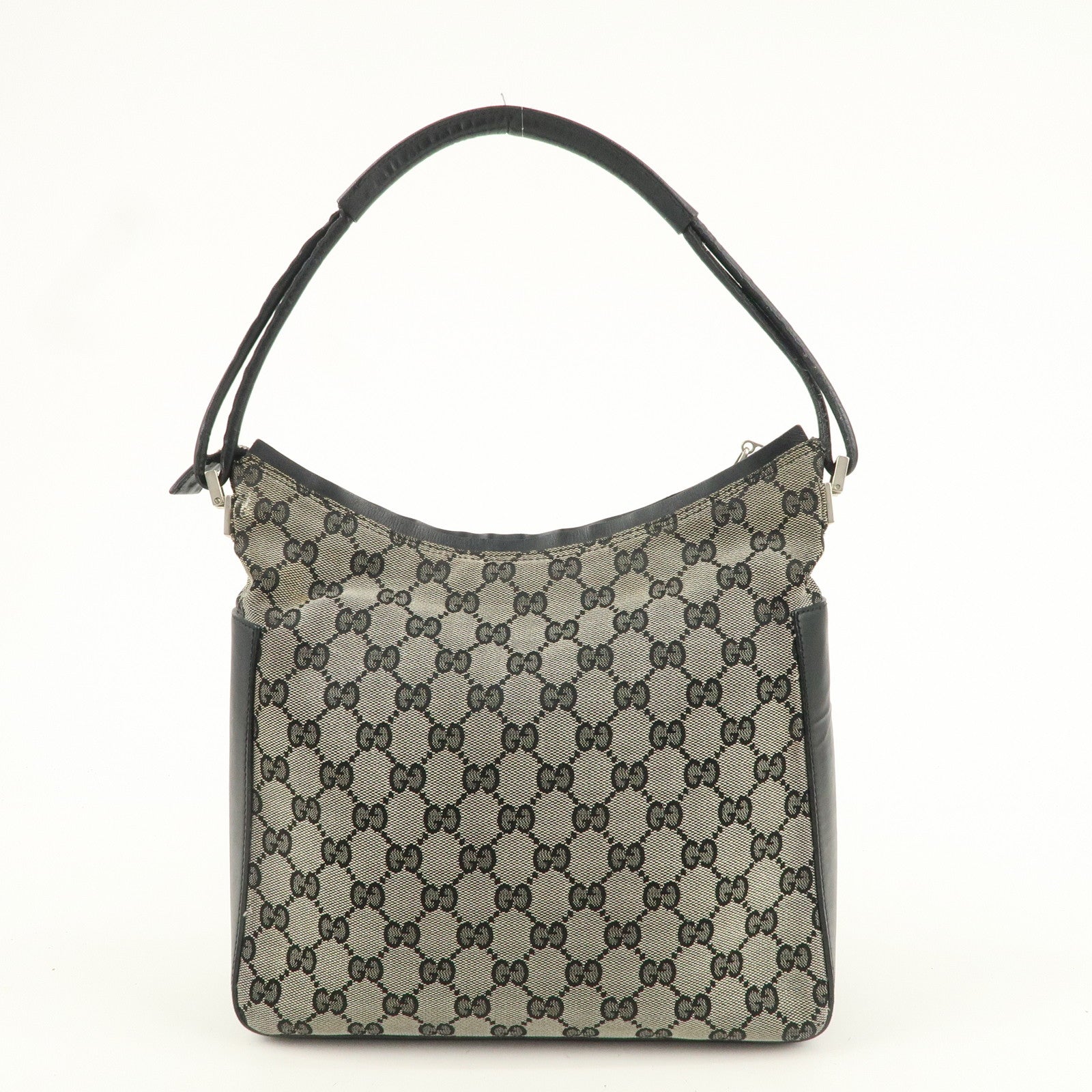 GUCCI GG Canvas Leather Shoulder Bag White Black 001.3766