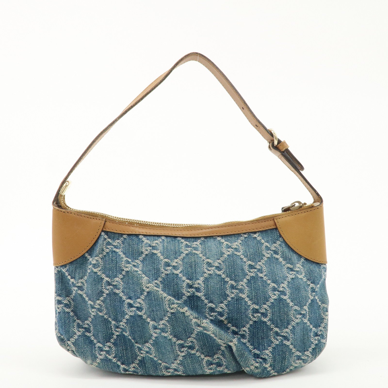 GUCCI GG Canvas Leather Hand Bag Blue Brown 224093