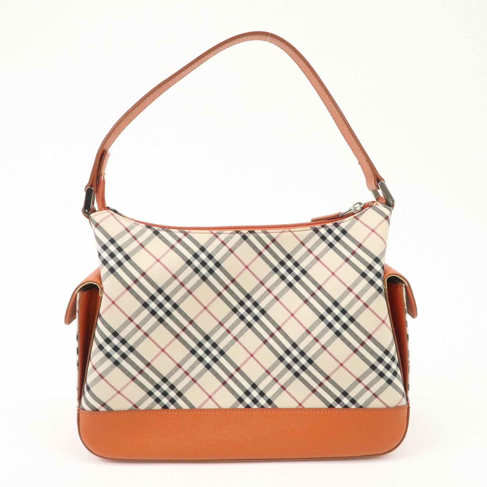 BURBERRY Canvas Leather Shoulder Bag Hand Bag Nova Plaid Orange Used