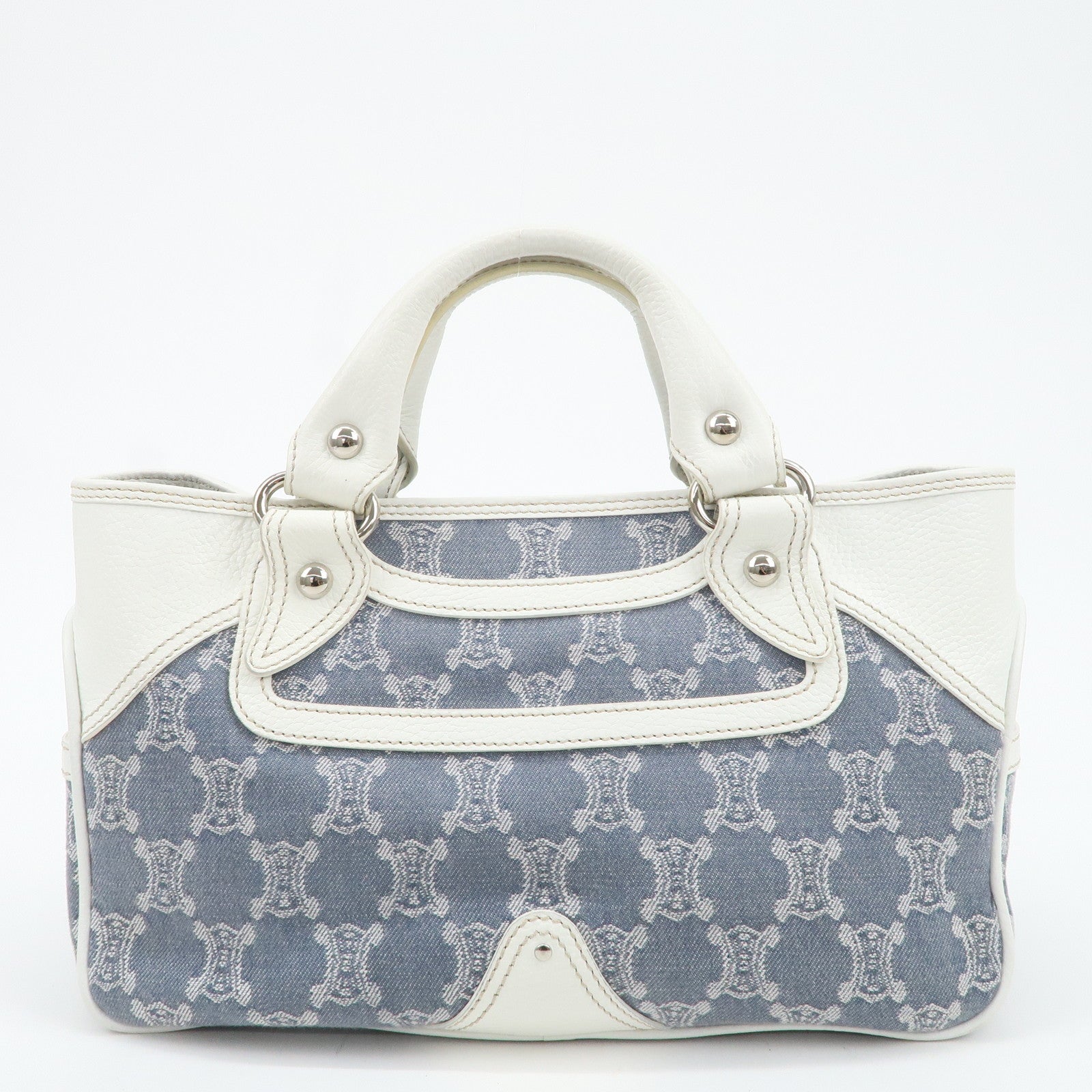 CELINE Macadam Canvas Leather Boogie Bag Hand Bag Blue White