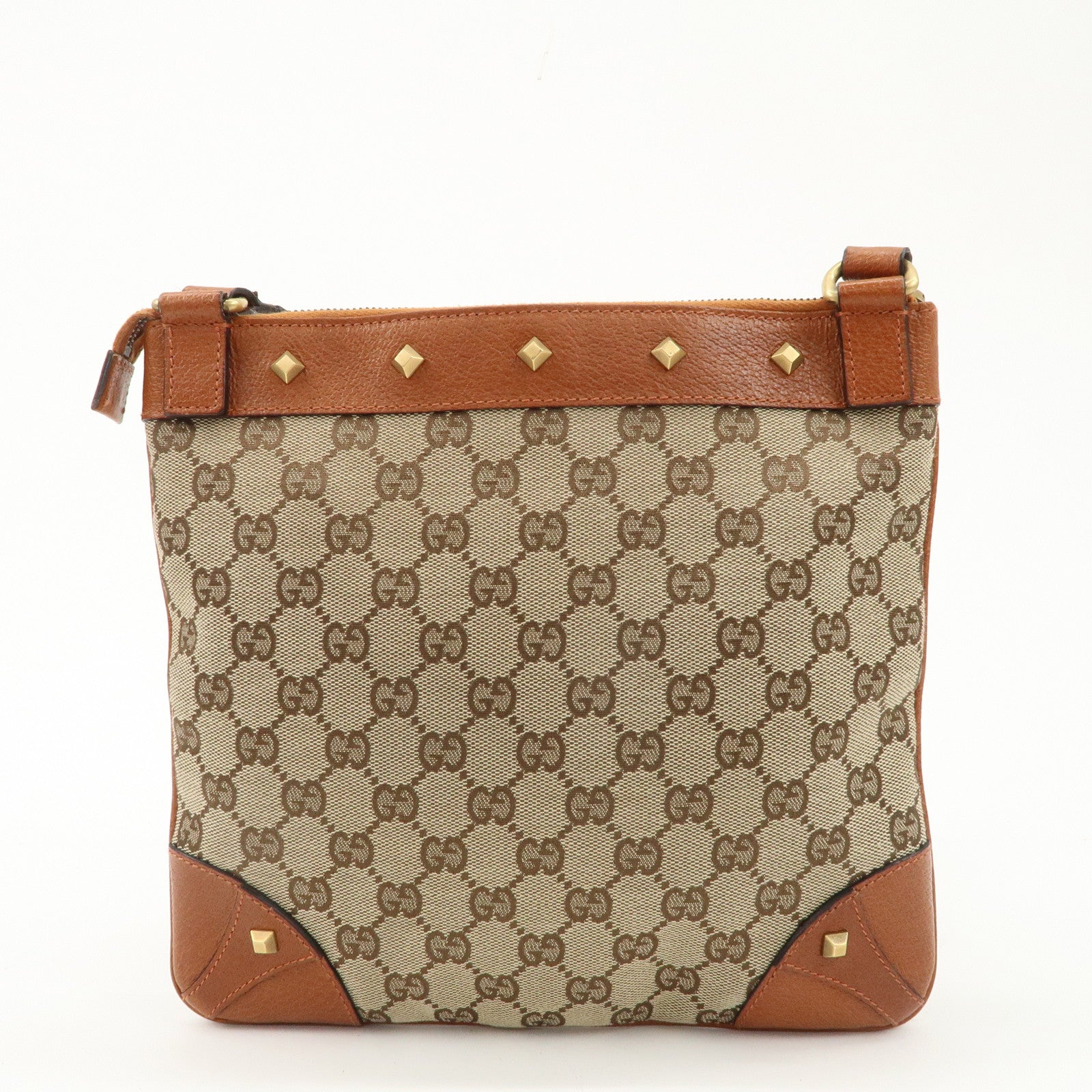 GUCCI GG Canvas Leather Shoulder Bag Brown 120893