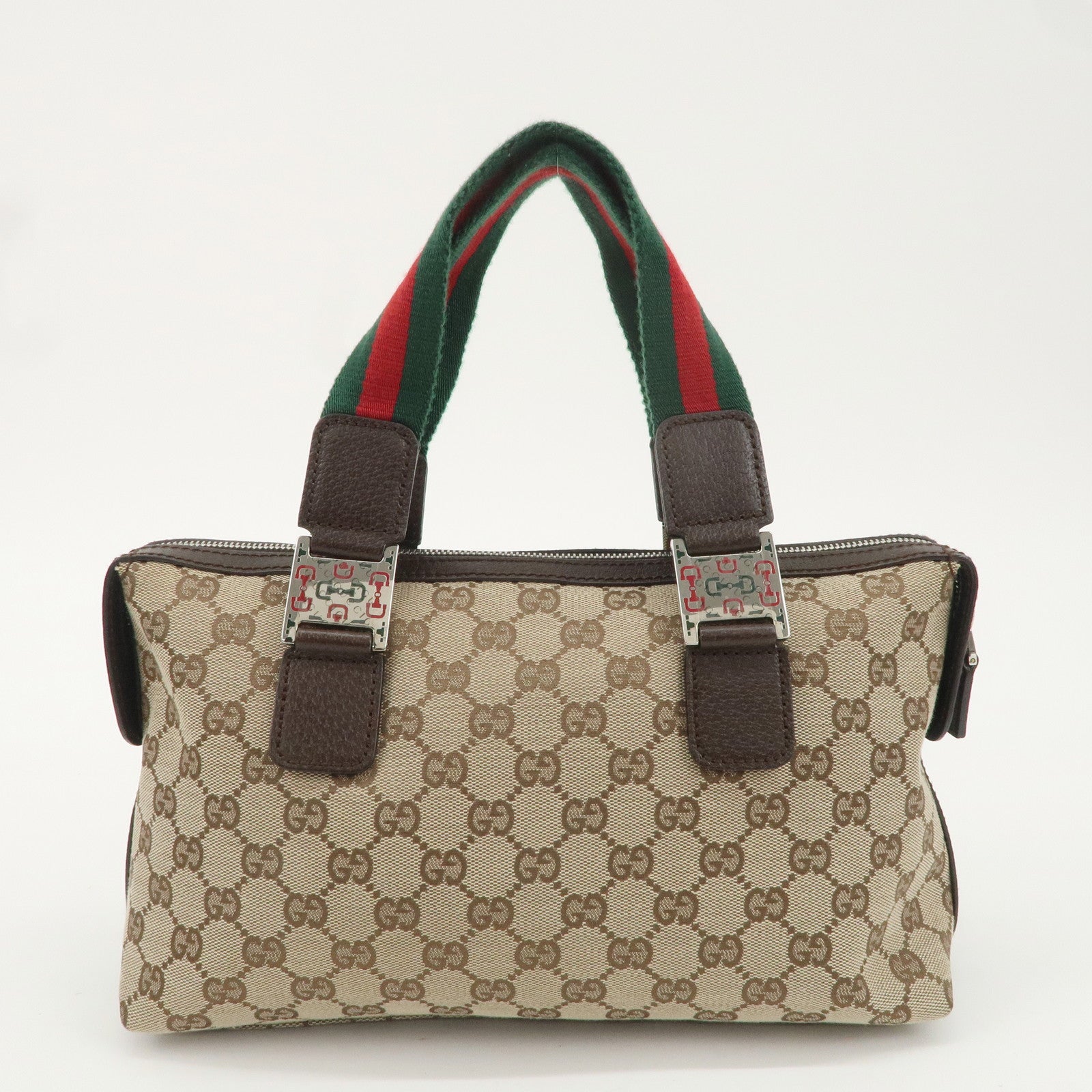 GUCCI Sherry GG Canvas Leather Hand Bag Beige Brown 145759