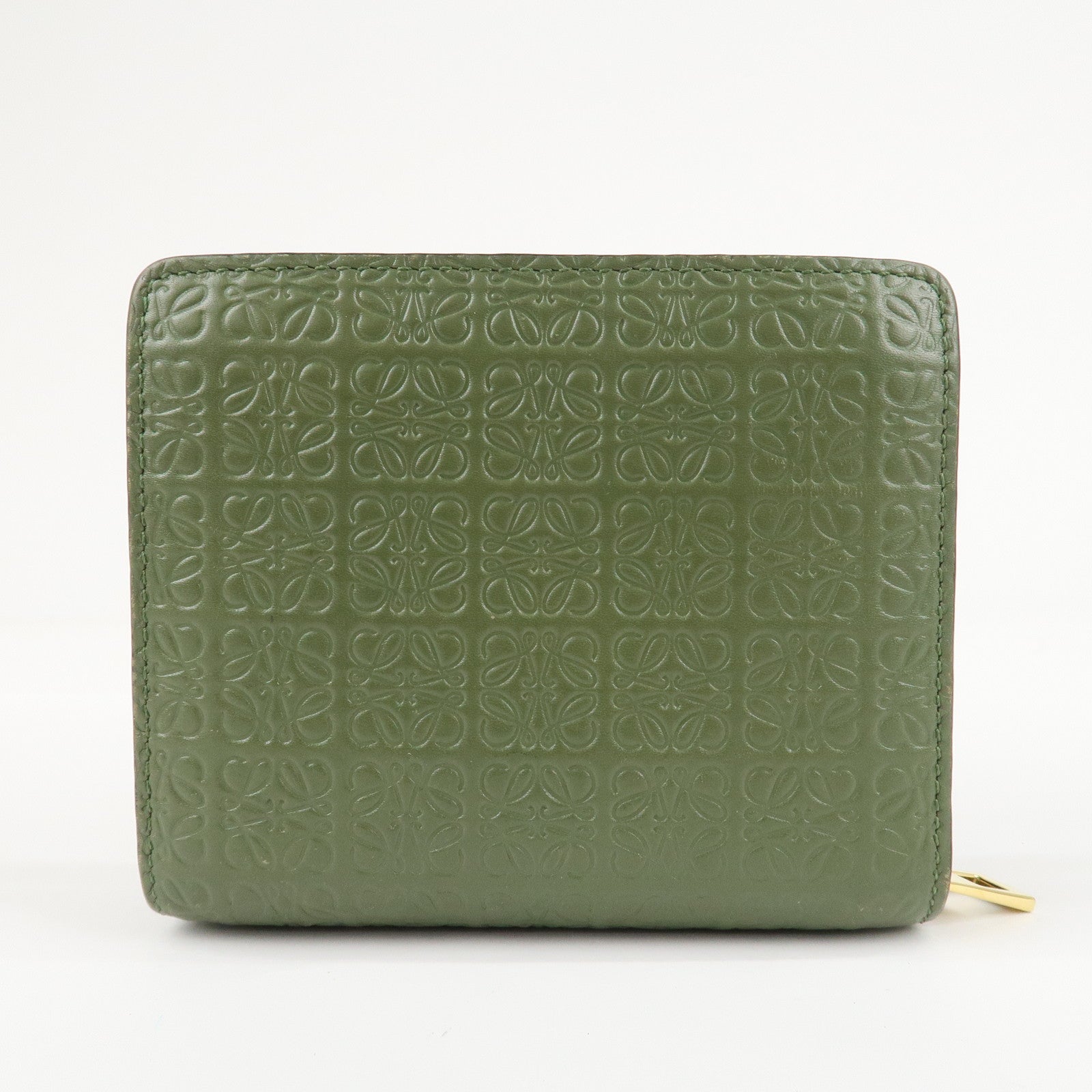 LOEWE Anagram Leather Zippy Bi-fold Wallet Avocado Green