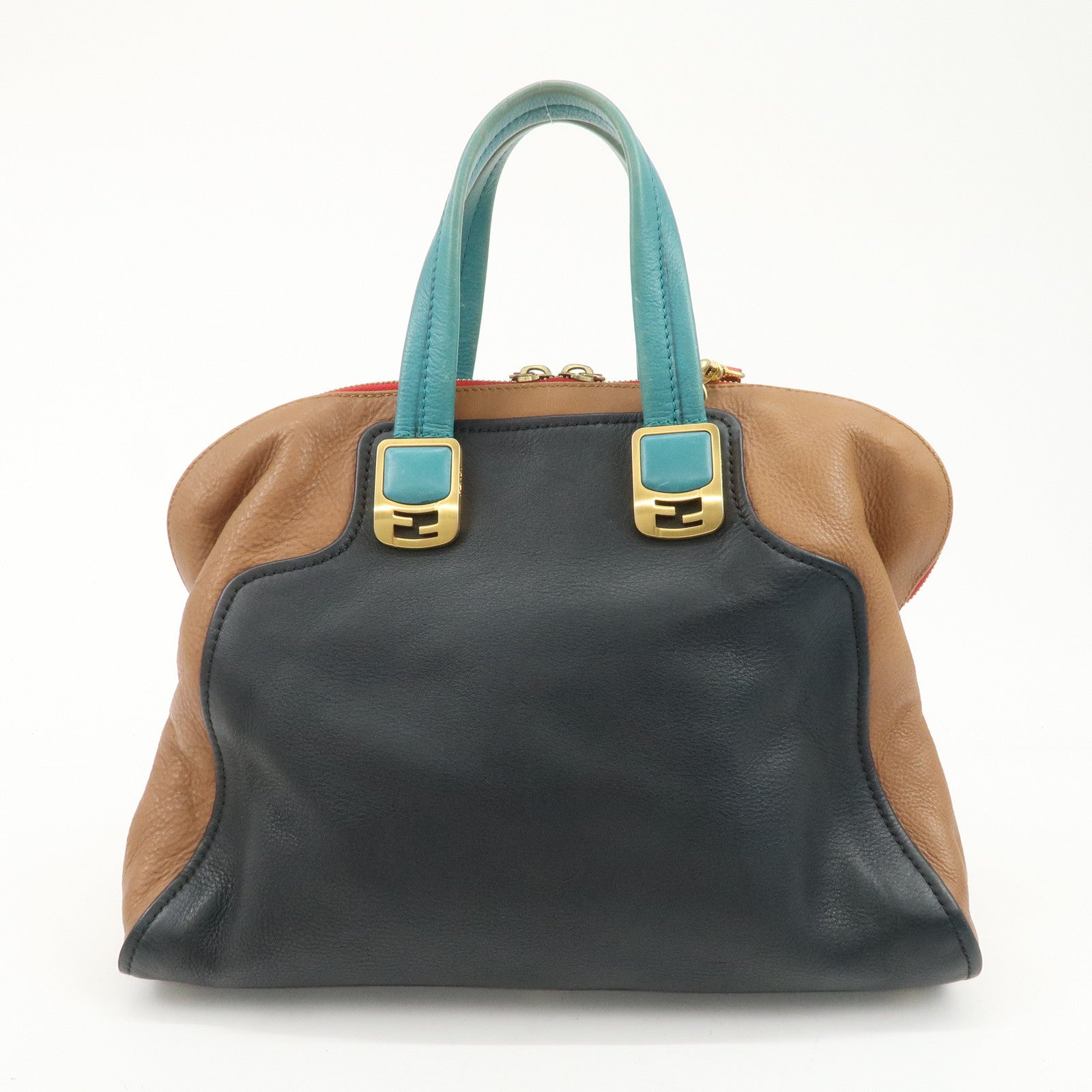 FENDI Cameleon Leather 2WAY Bag Black Brown Blue Red 8BL110 Used