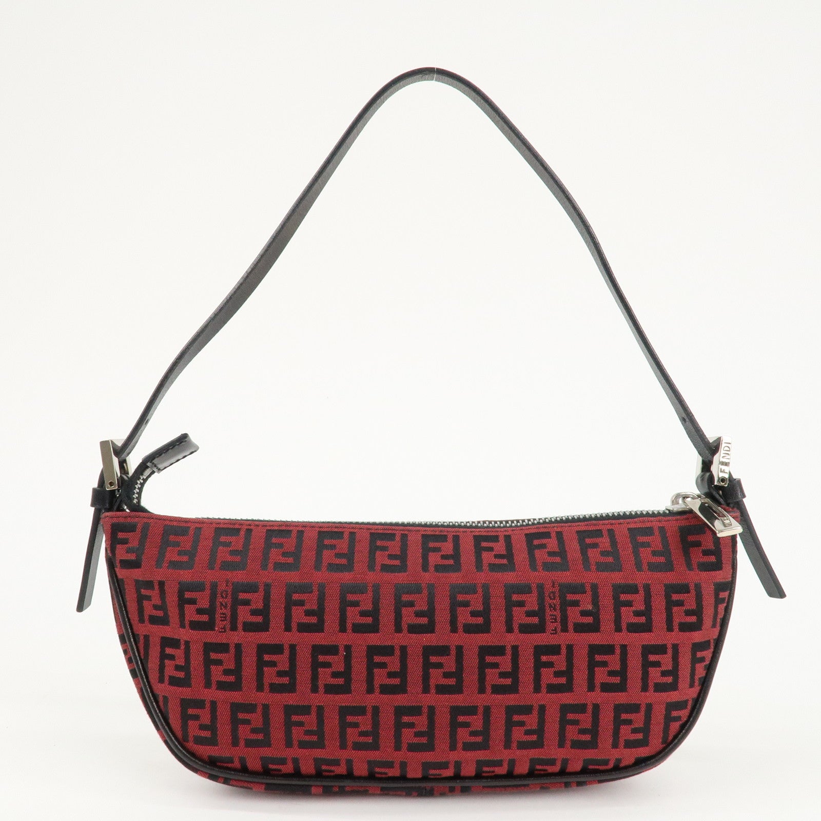 FENDI Zucchino Canvas Leather Accessory Pouch Hand Bag Black Red