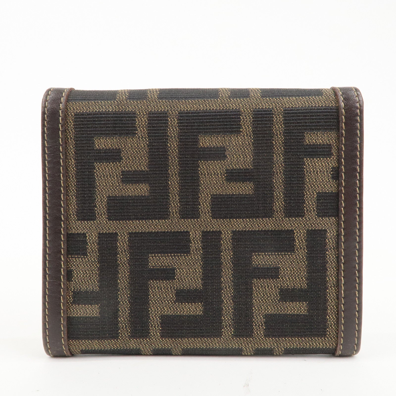 FENDI Zucca Canvas Leather Bi-fold Wallet Brown Black 109