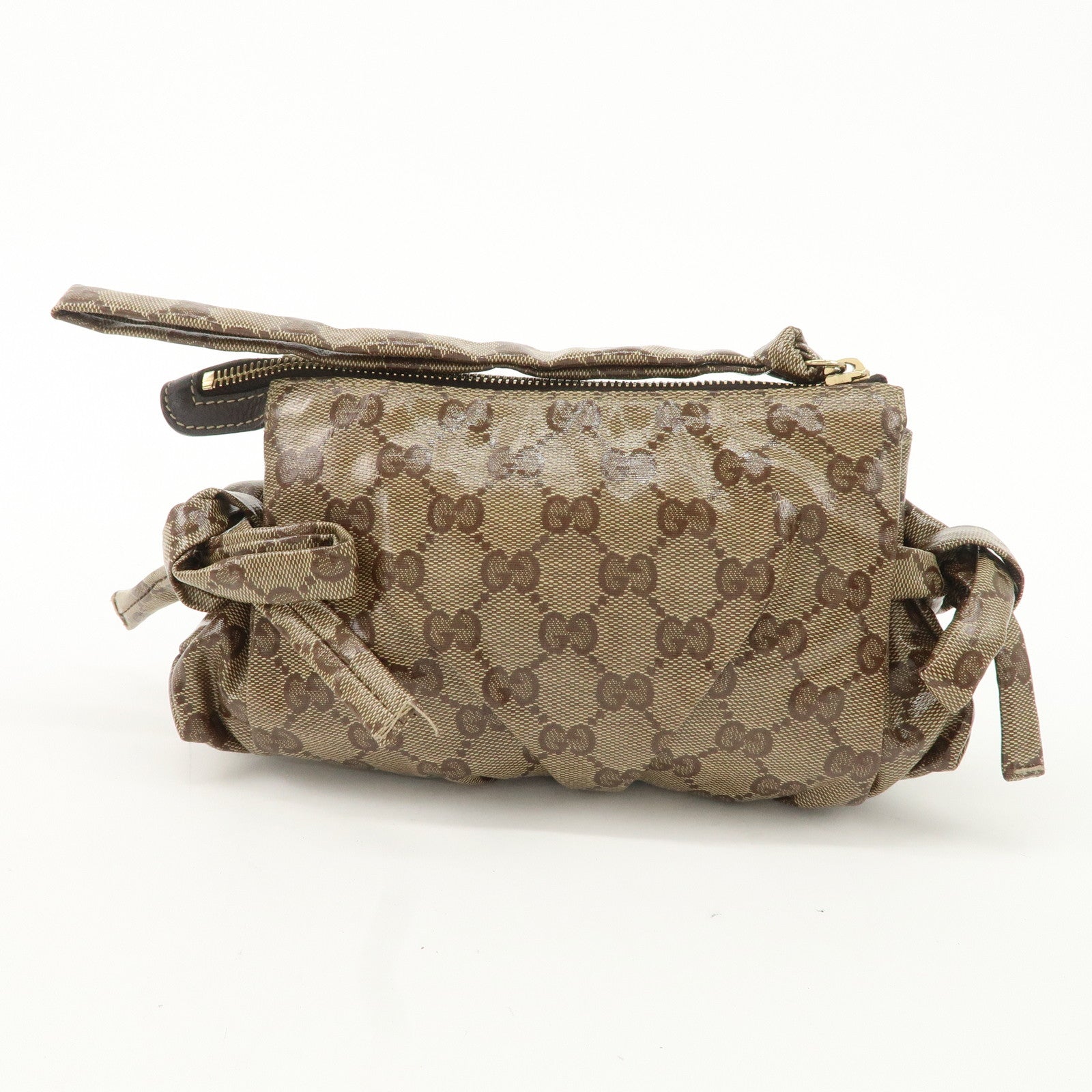 GUCCI Hysteria GG Crystal Leather Pouch Beige Brown 203632