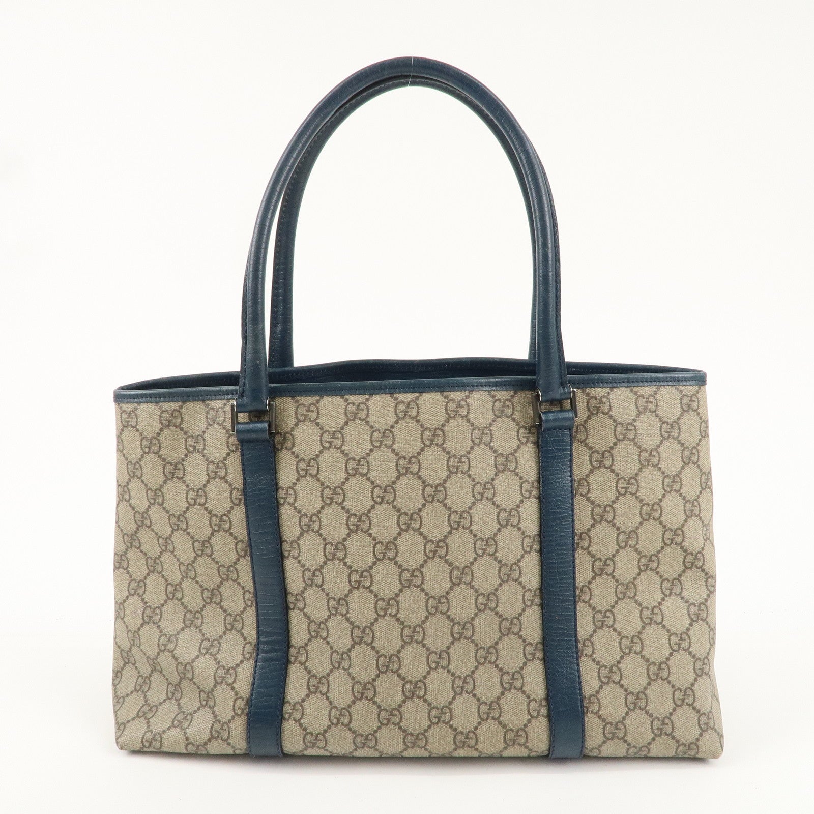 GUCCI GG Supreme Leather Tote Bag Beige Navy 114595