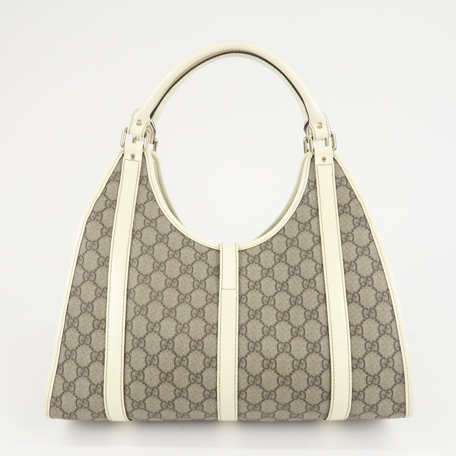 GUCCI GG Supreme Patent Leather Shoulder Bag Beige White 203494 Used